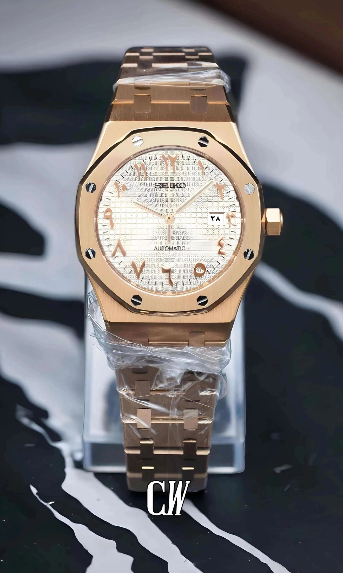 Mod Royal Seikoak automatic watch 'white rose gold' arabic - Circa Watch Labs