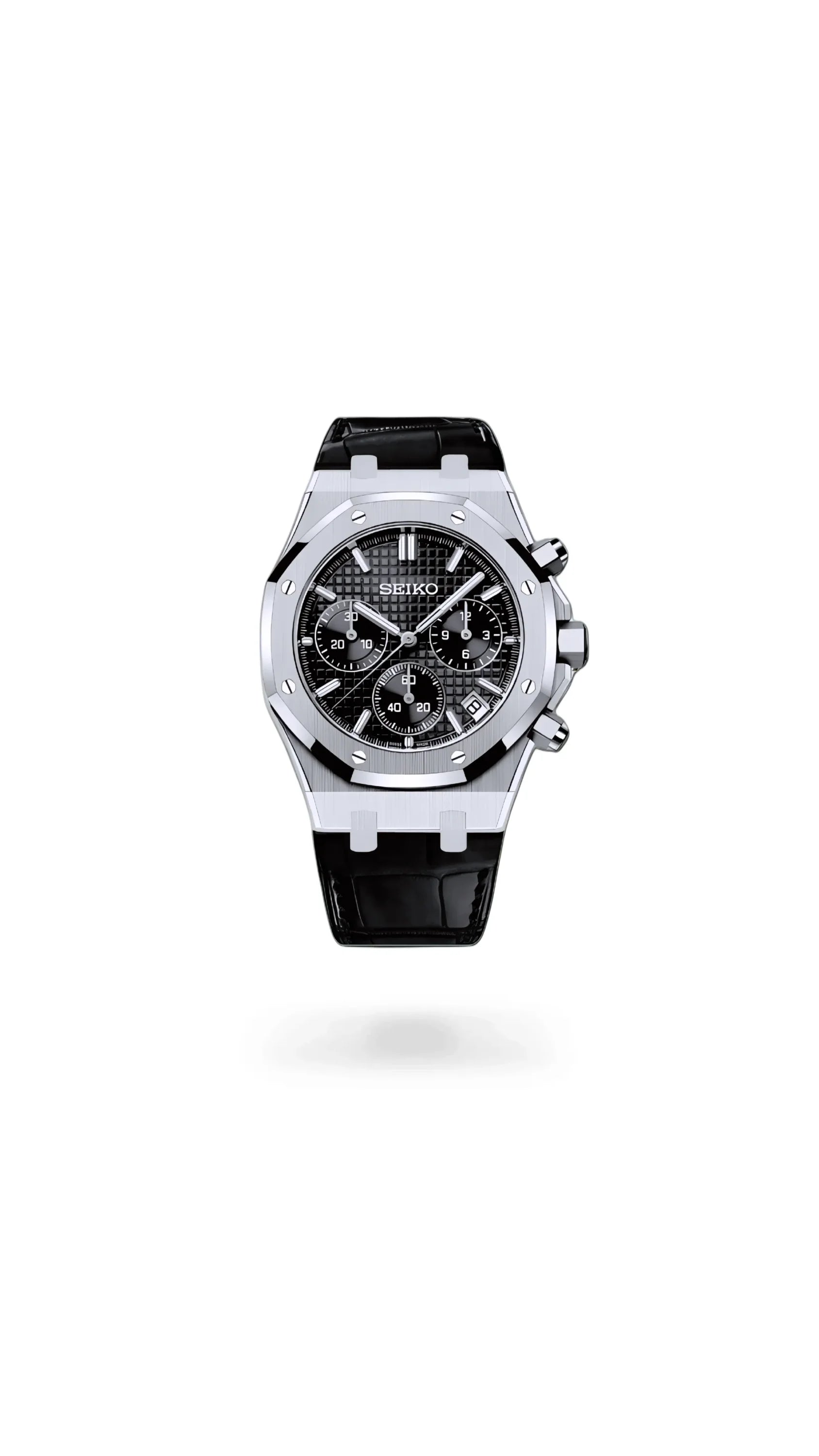 Mod Royal Seikoak chronograph black watch - Circa Watch Labs seiko mod