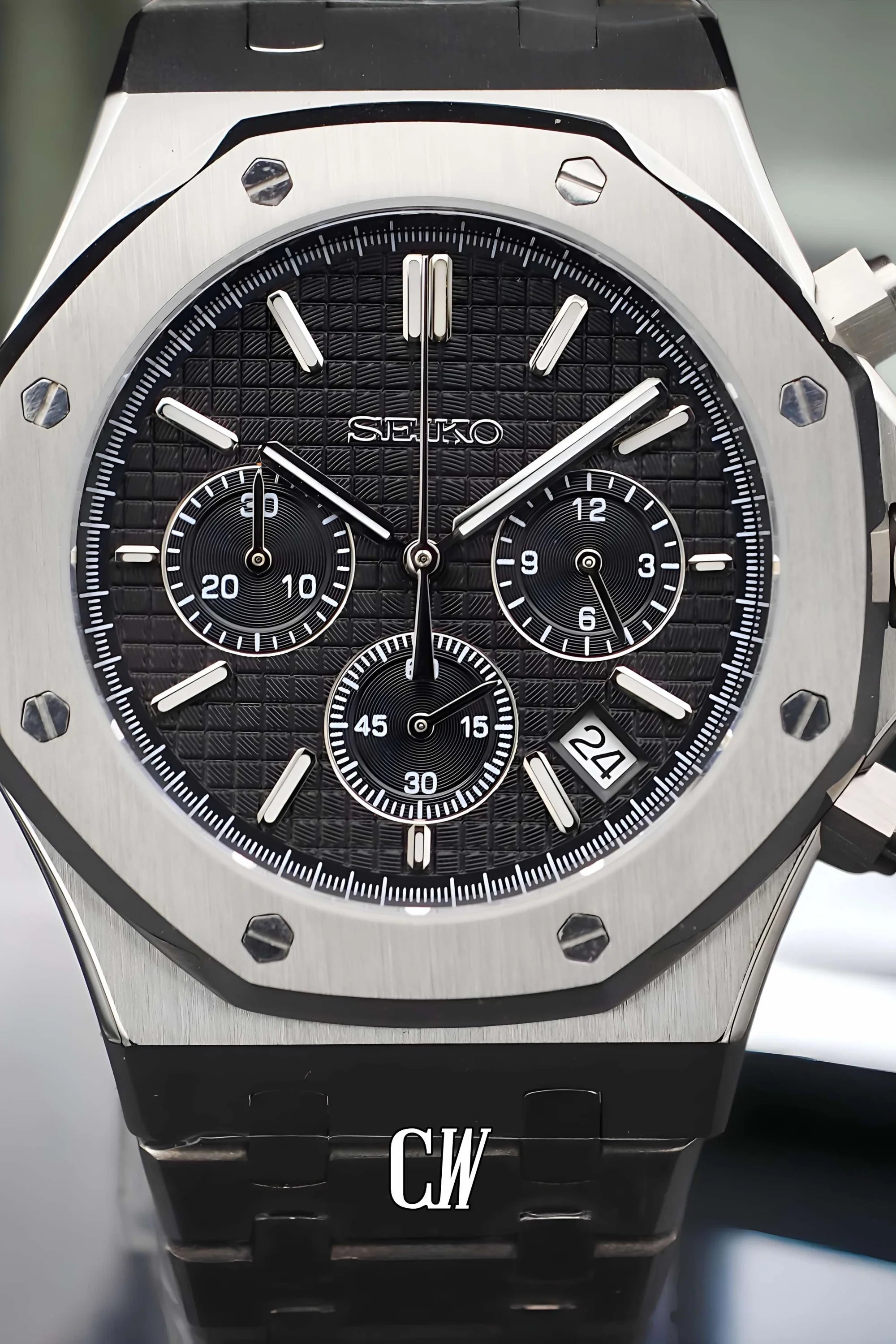 Mod Royal Seikoak chronograph black watch - Circa Watch Labs seiko mod
