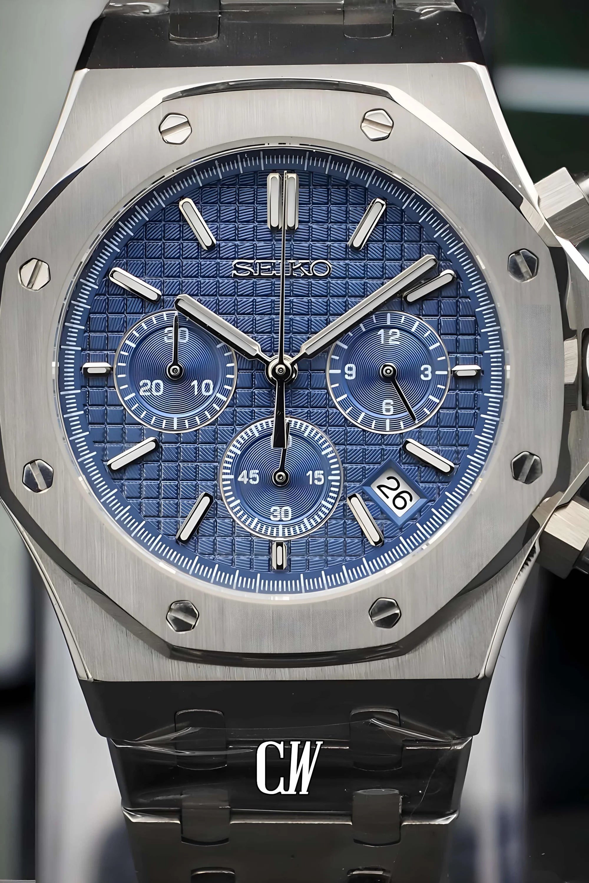 Mod Royal Seikoak chronograph blue watch - Circa Watch Labs seiko mod