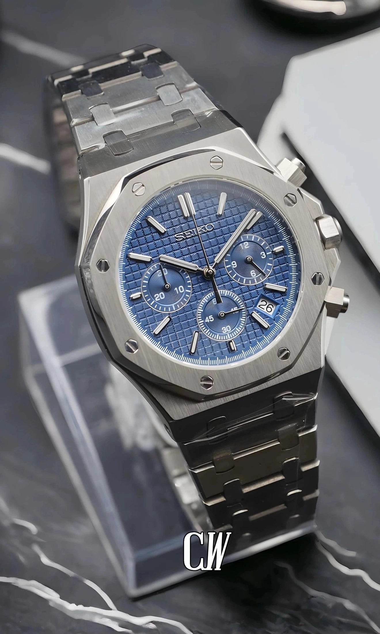 Mod Royal Seikoak chronograph blue watch - Circa Watch Labs