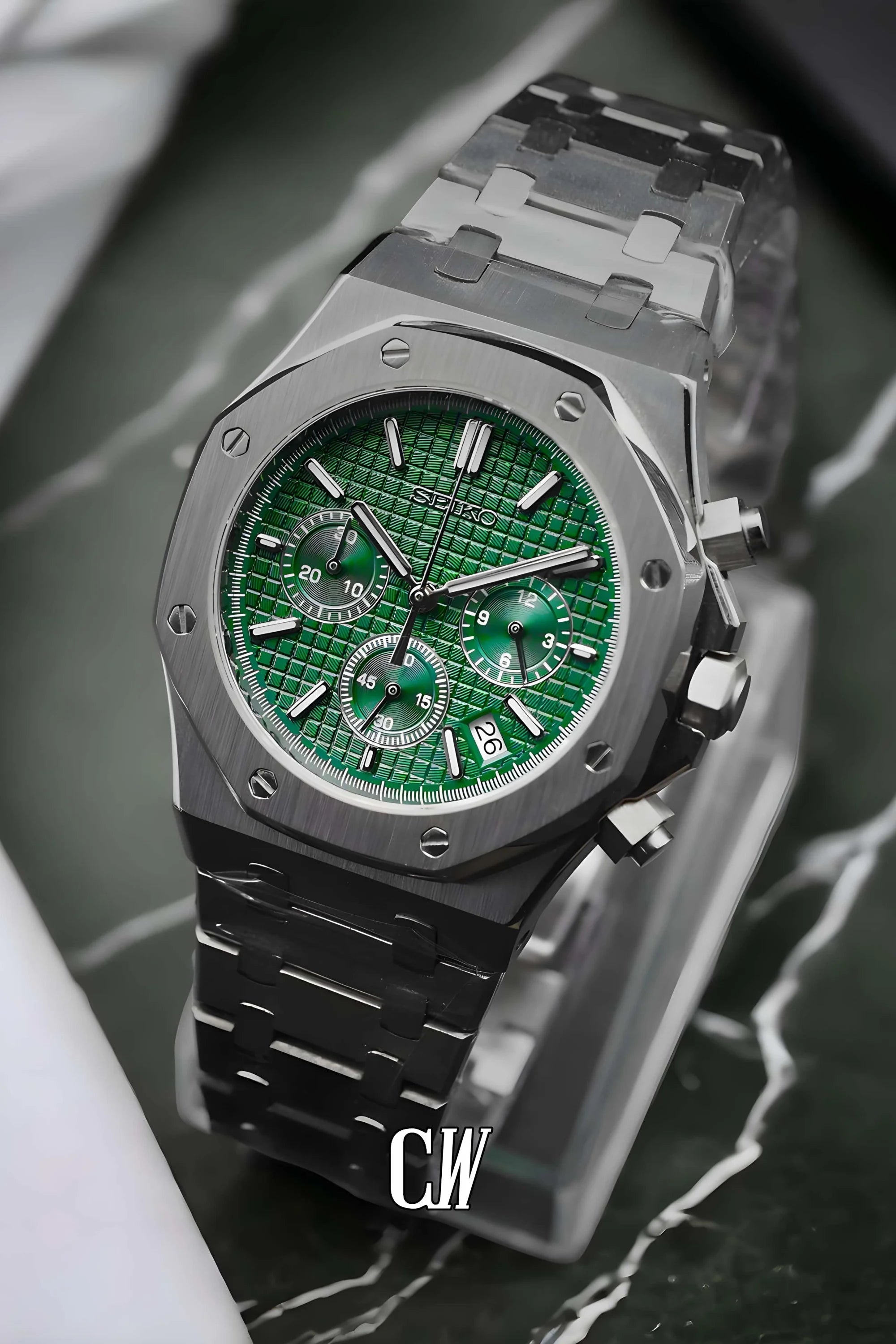 Mod Royal Seikoak chronograph green watch - Circa Watch Labs seiko mod