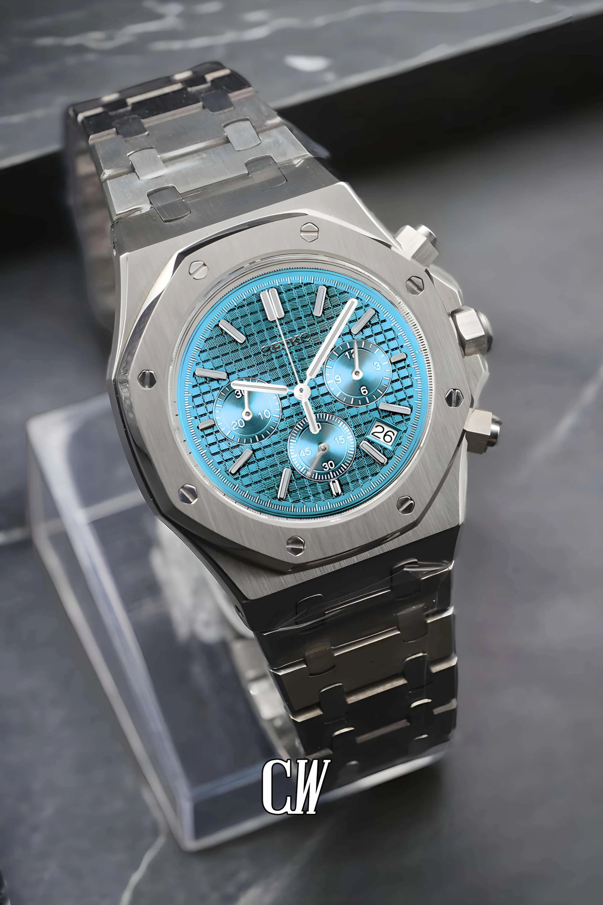 Mod Royal Seikoak chronograph ice blue watch - Circa Watch Labs