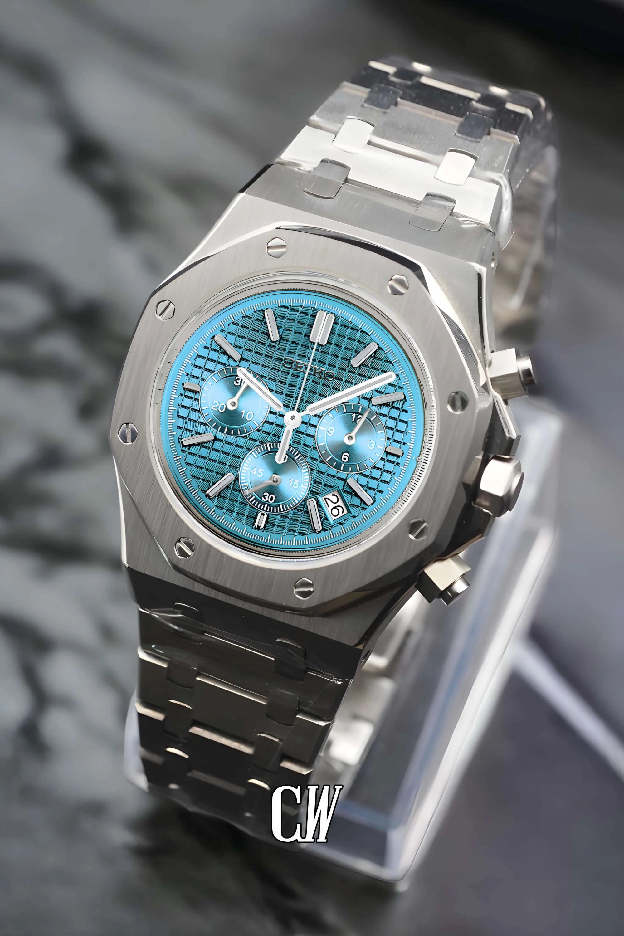 Mod Royal Seikoak chronograph ice blue watch - Circa Watch Labs