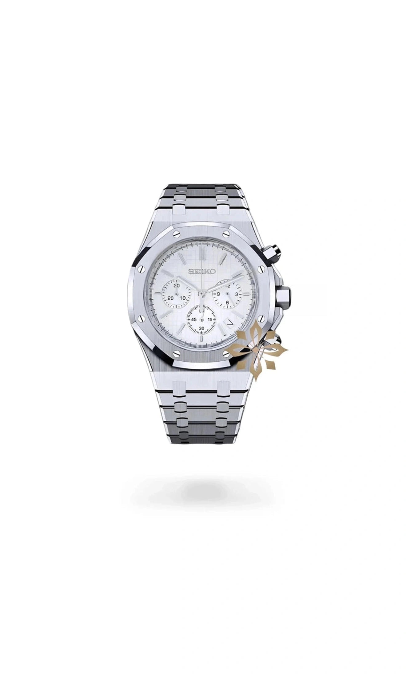 Mod Royal Seikoak chronograph triple white watch - Circa Watch Labs