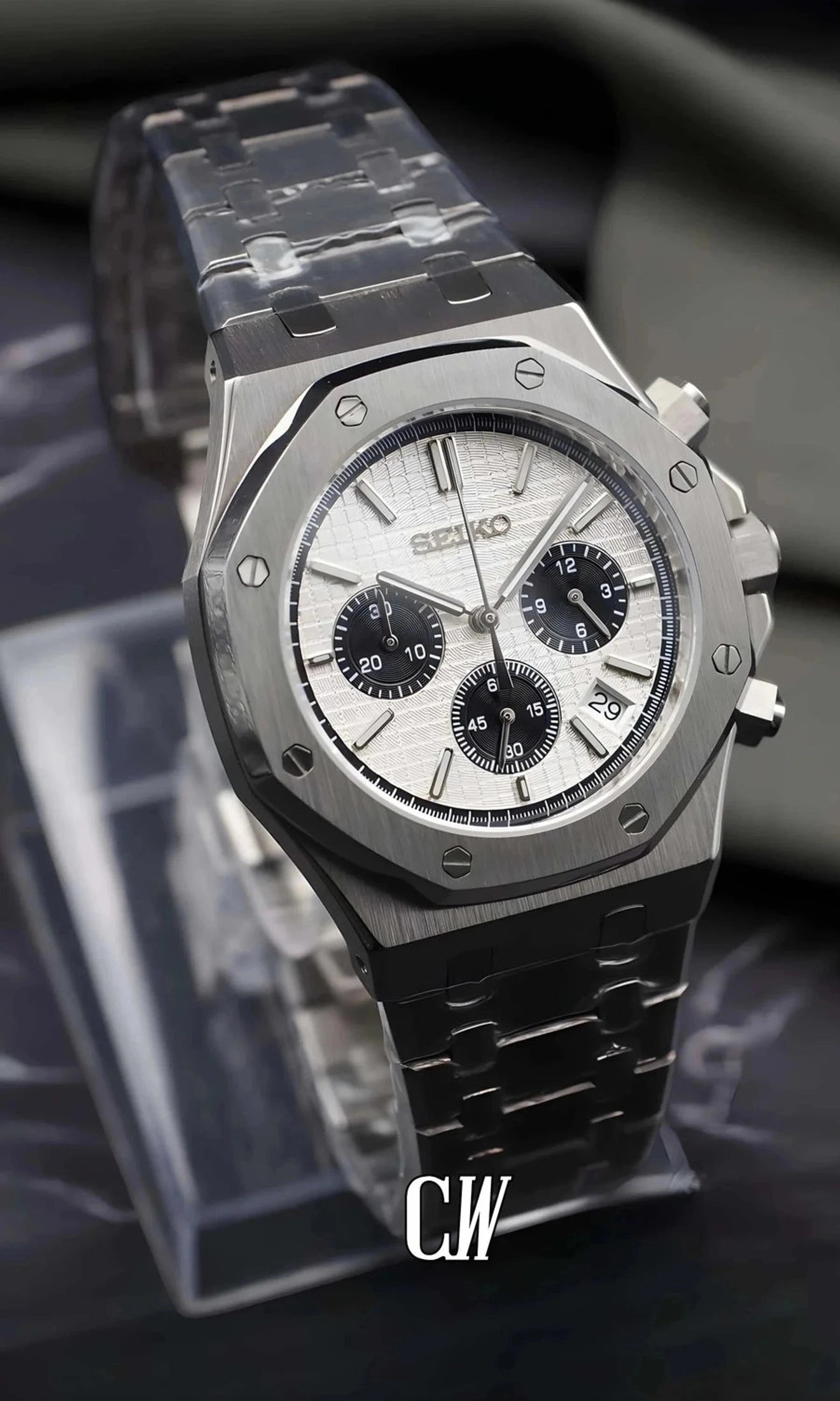 Mod Royal Seikoak chronograph white watch - Circa Watch Labs