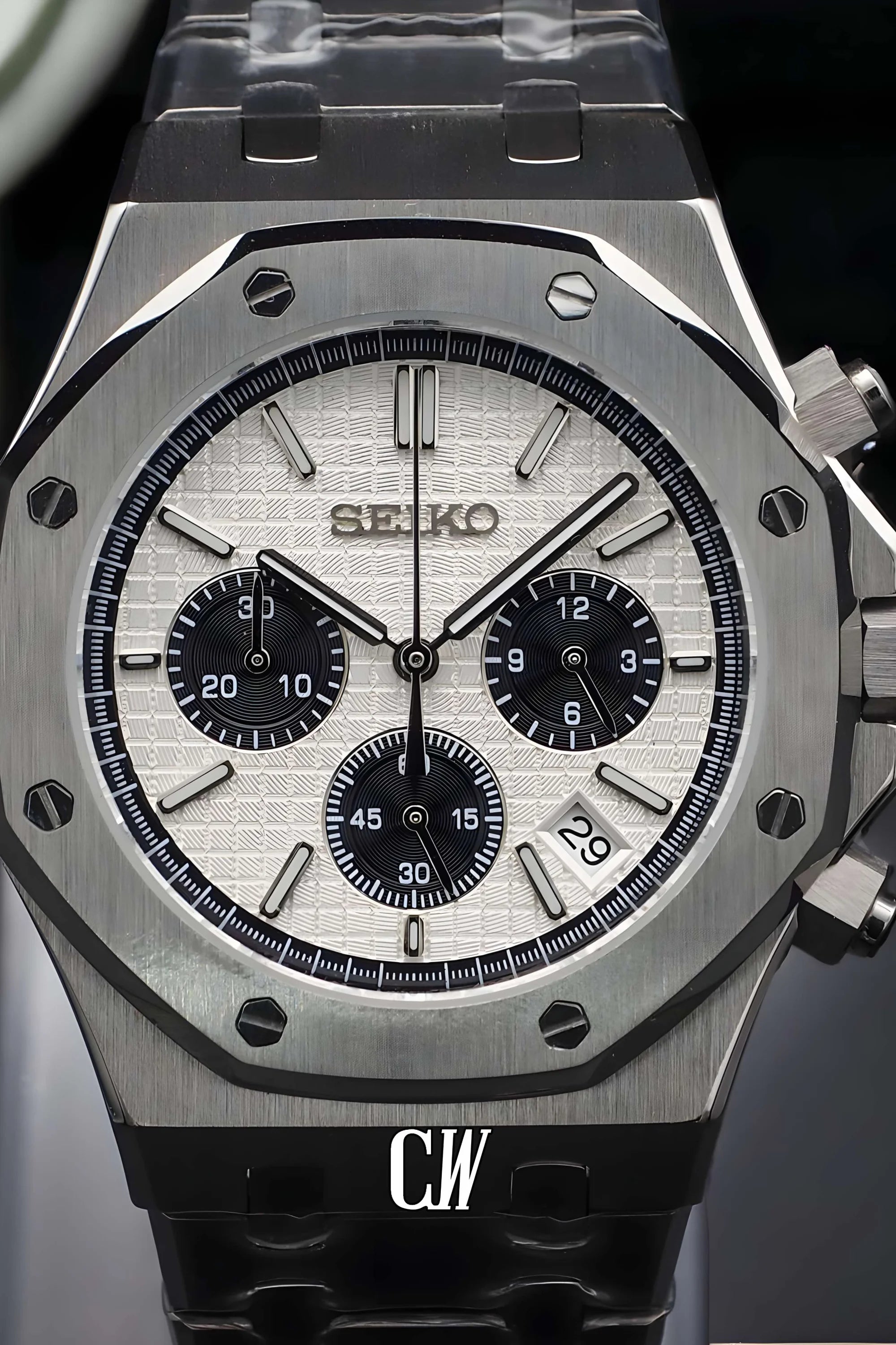 Mod Royal Seikoak chronograph white watch - Circa Watch Labs seiko mod