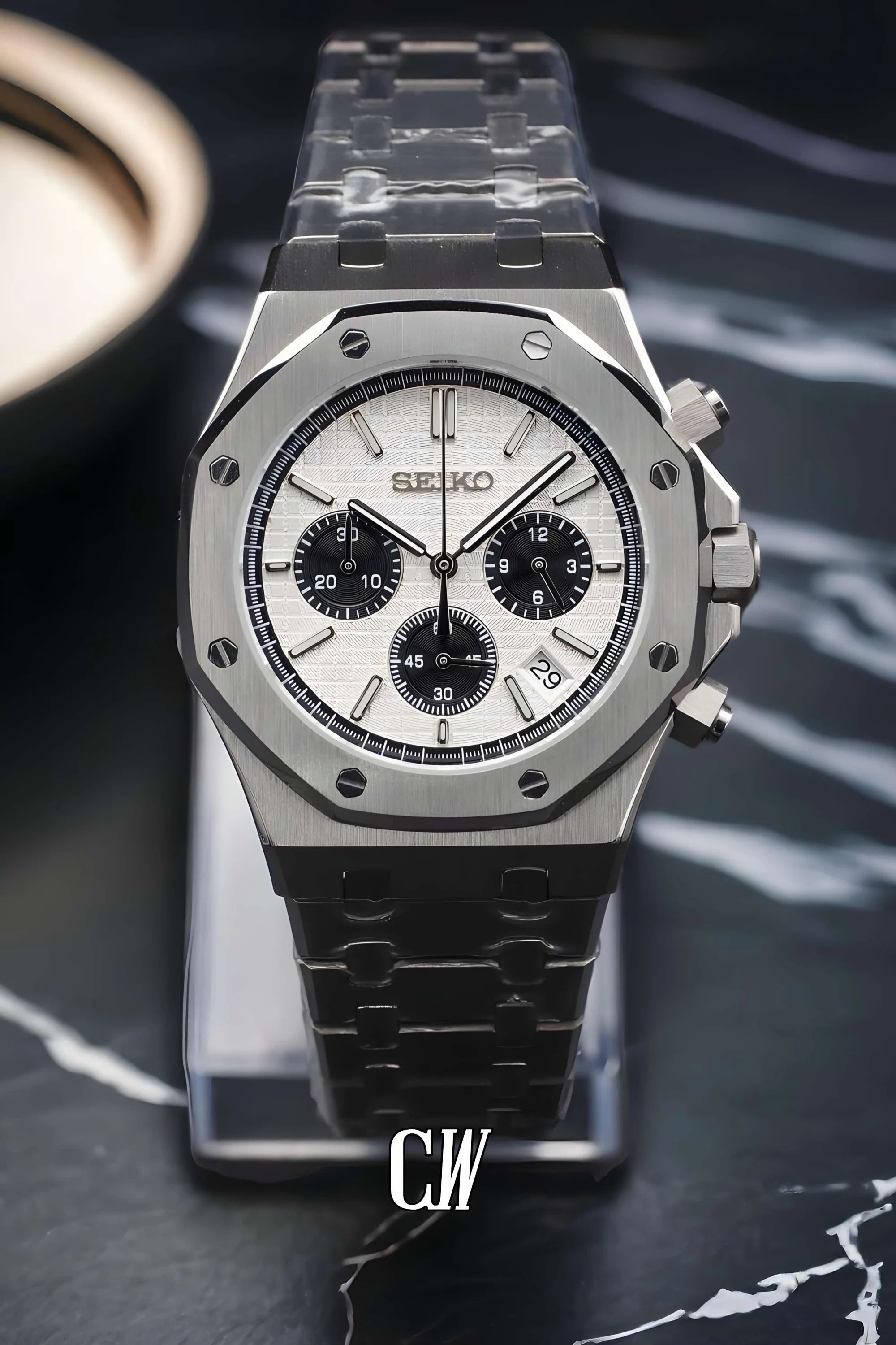 Mod Royal Seikoak chronograph white watch - Circa Watch Labs seiko mod