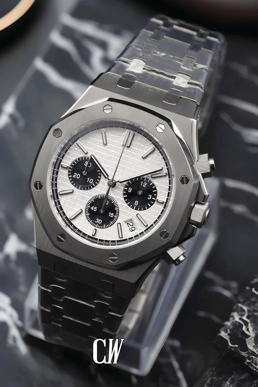Oak mod chronograph white watch - Circa Watch Labs seiko mod