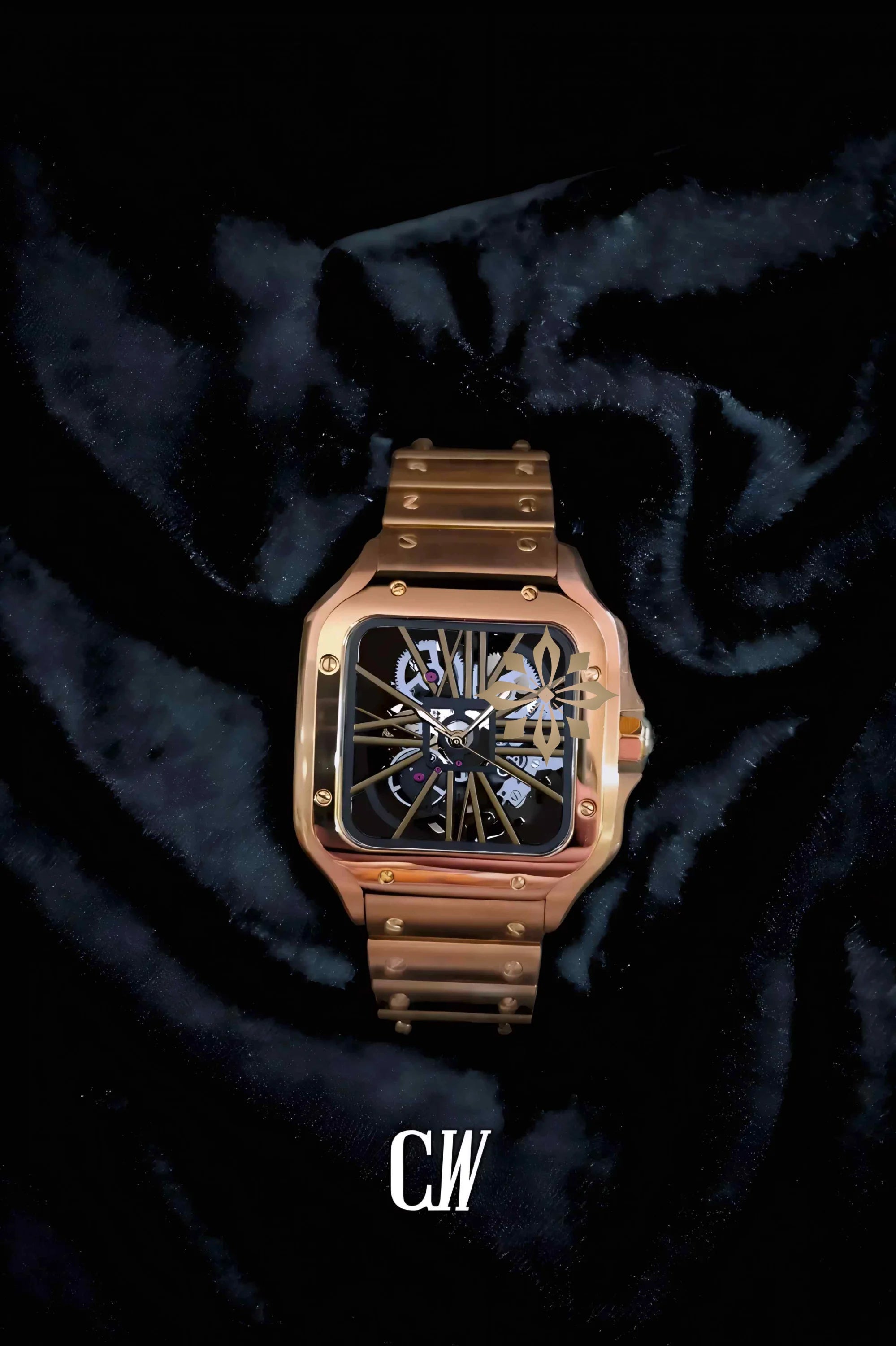 Santeiko Mod Santos style skeleton watch rose gold - Circa Watch Labs