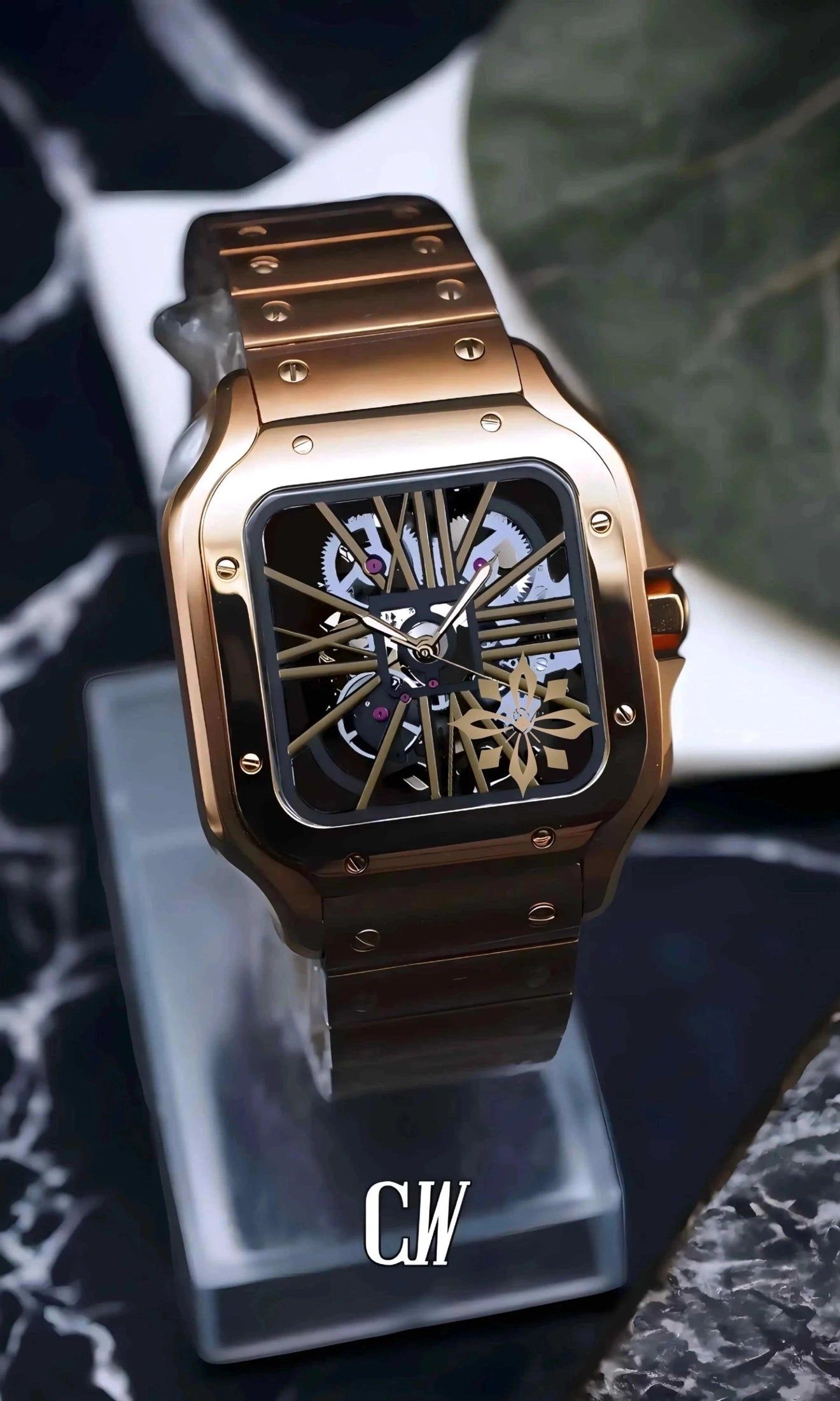 Santeiko Mod Santos style skeleton watch rose gold - Circa Watch Labs