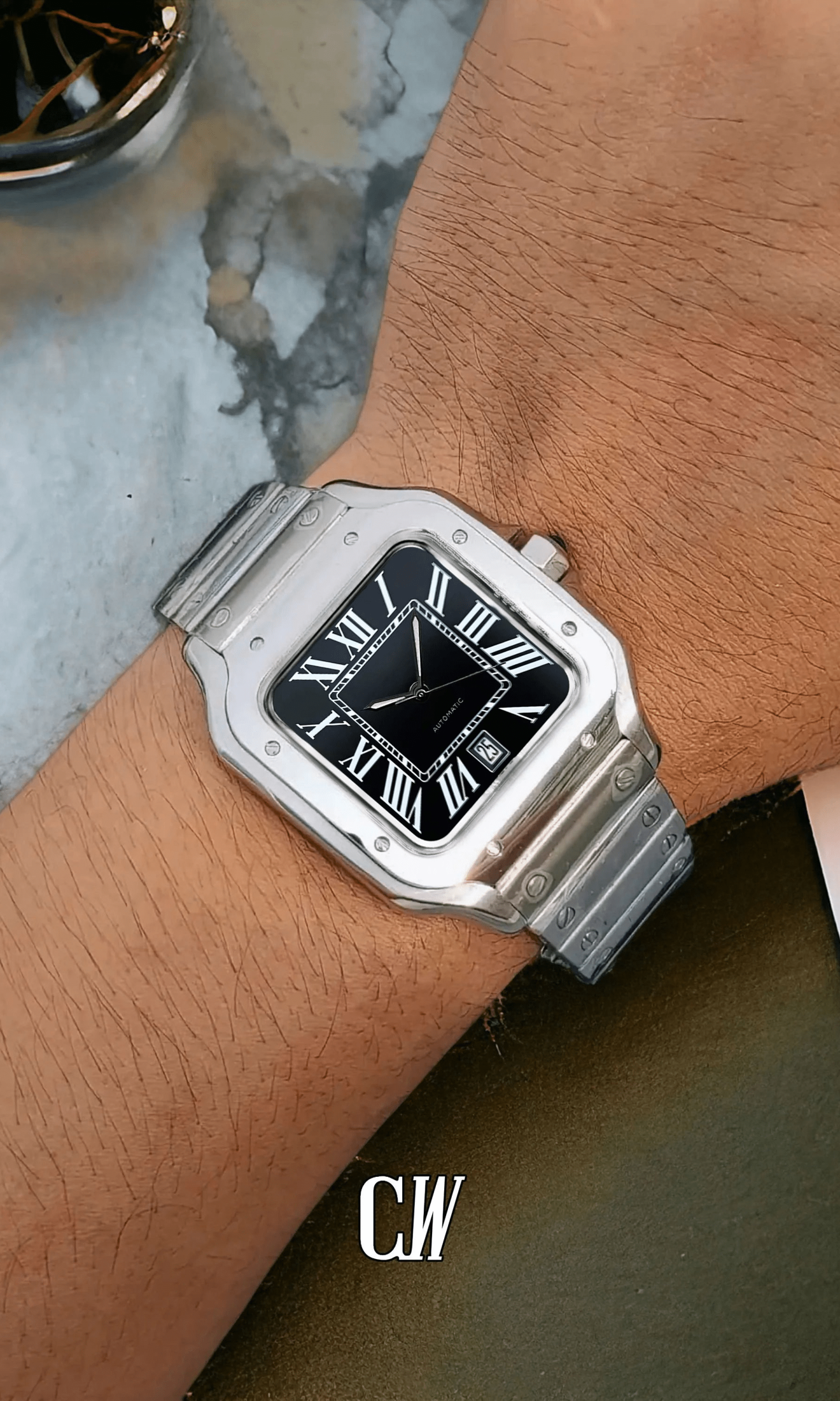 Santeiko Mod Santos style watch black - Circa Watch Labs