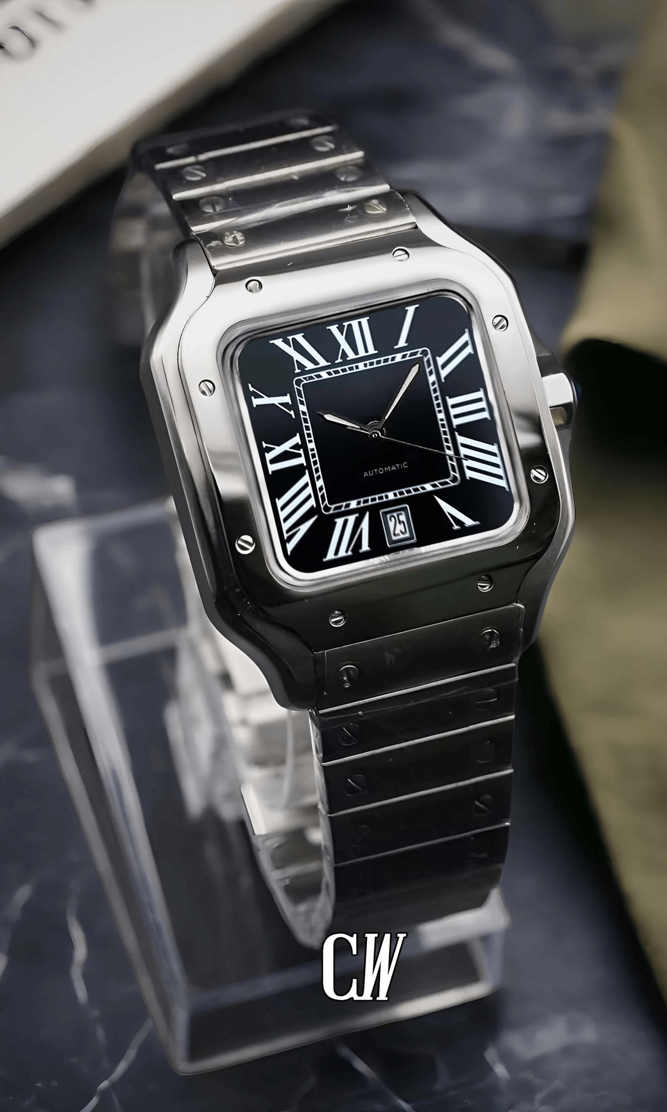 Santeiko Mod Santos style watch black - Circa Watch Labs