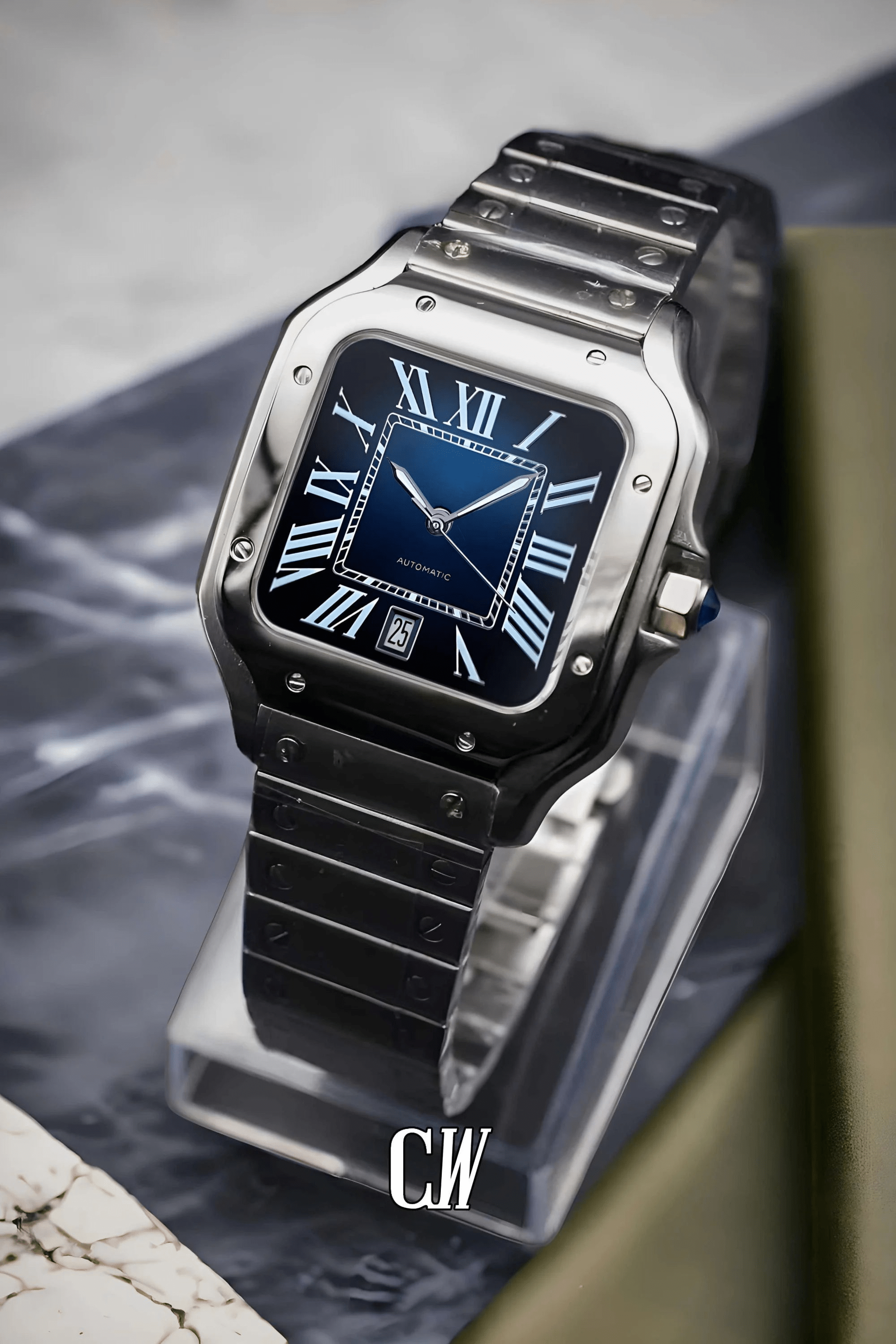Santeiko Mod Santos style watch blue - Circa Watch Labs seiko mod