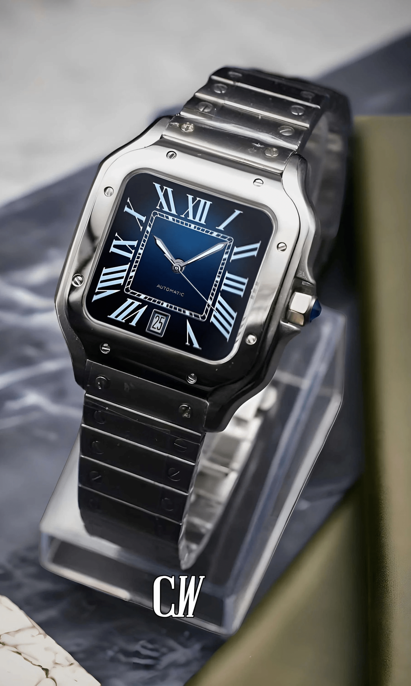 Santeiko Mod Santos style watch blue - Circa Watch Labs