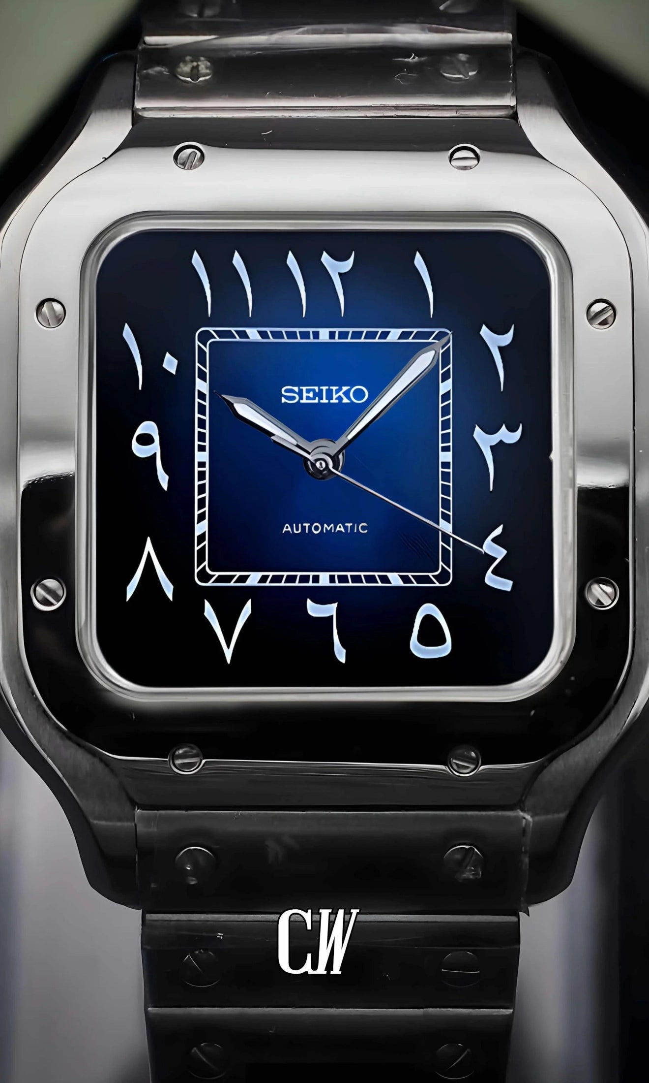 Santeiko Mod Santos style watch blue arabic - Circa Watch Labs