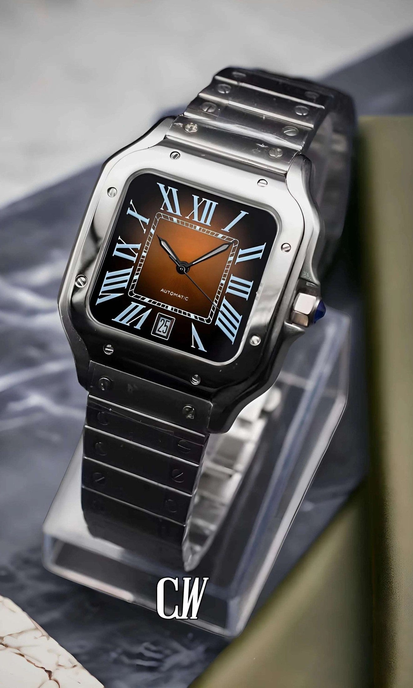 Santeiko Mod Santos style watch brown - Circa Watch Labs