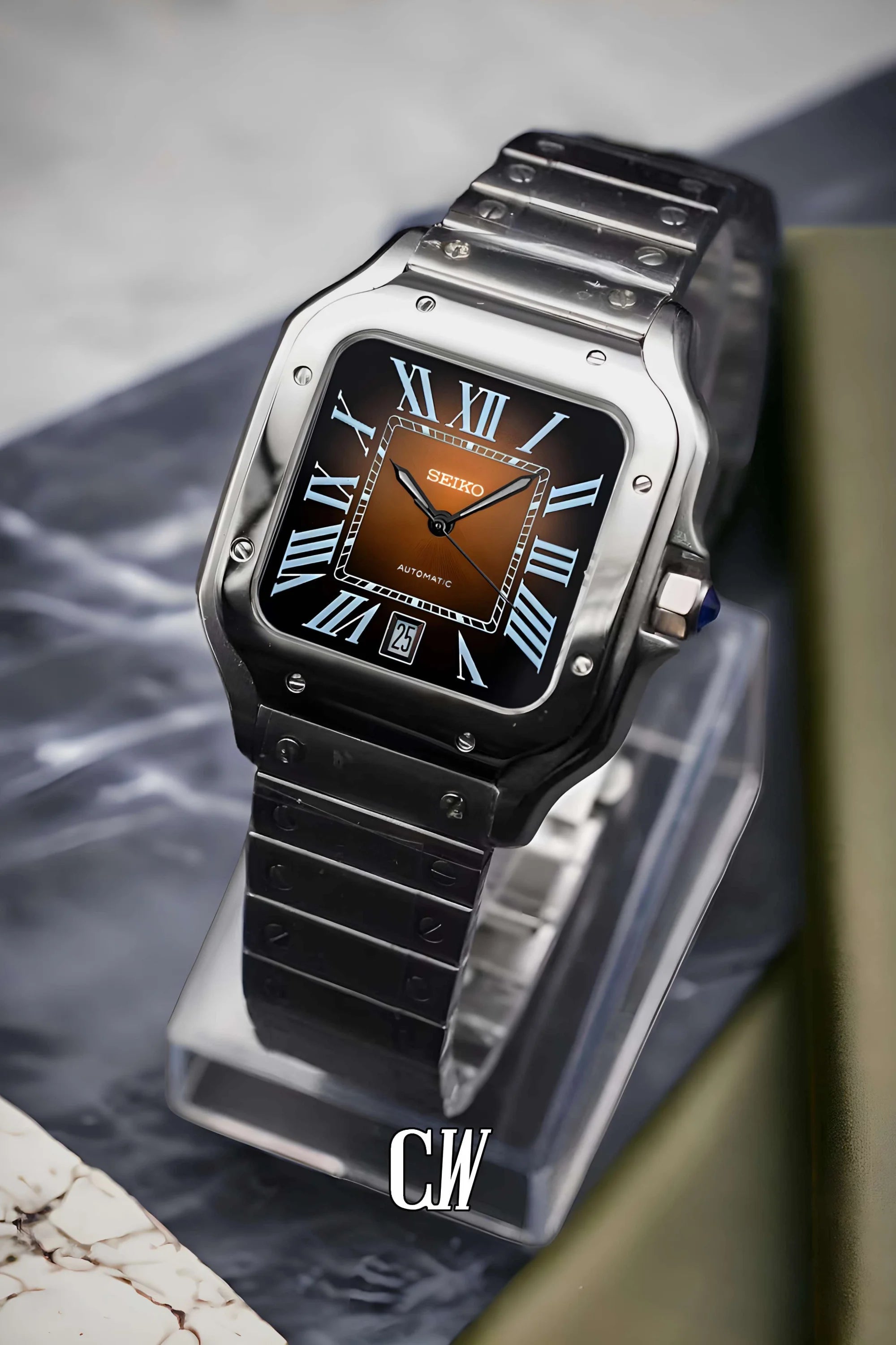 Santeiko Mod Santos style watch brown - Circa Watch Labs