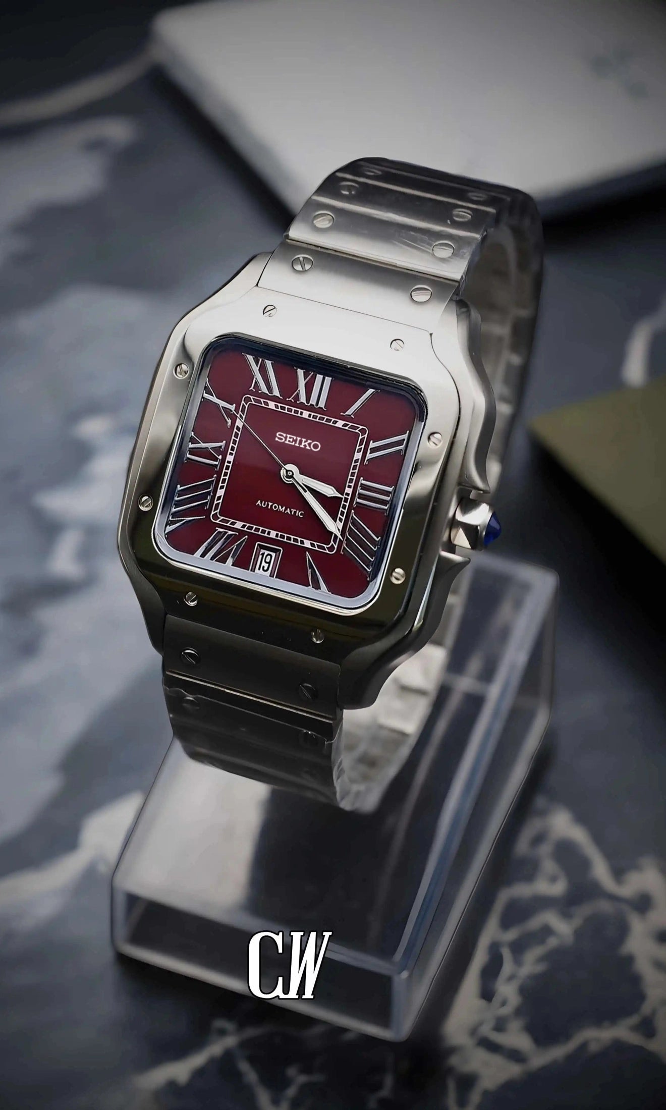 Santeiko Mod Santos style watch burgundy - Circa Watch Labs