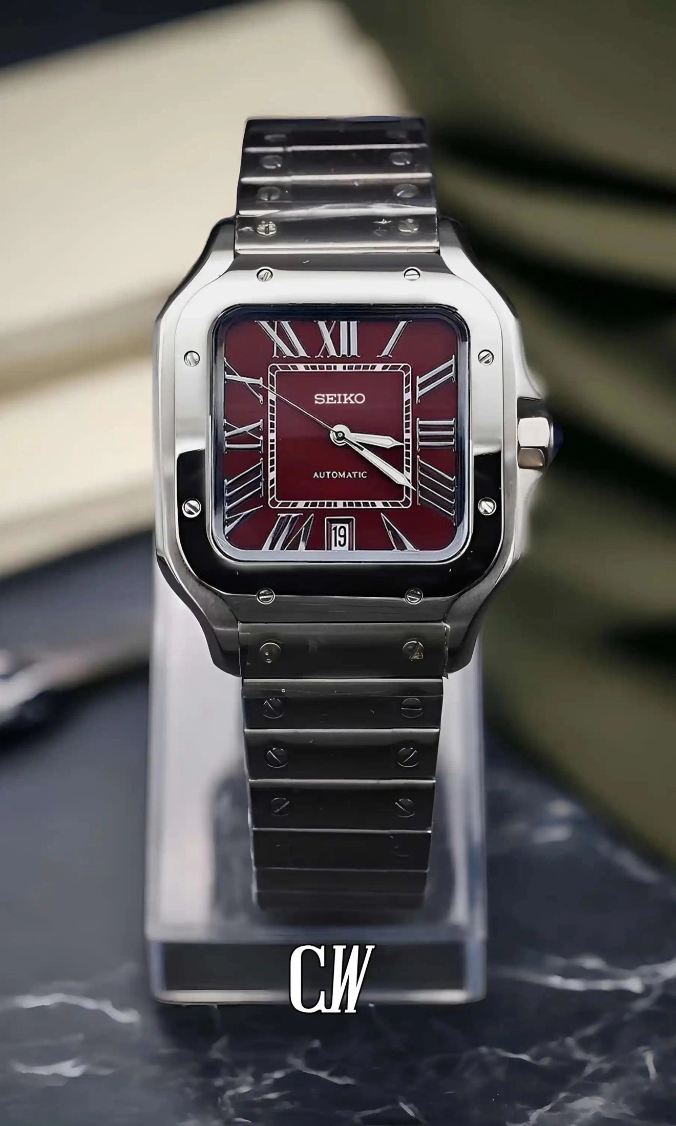 Santeiko Mod Santos style watch burgundy - Circa Watch Labs