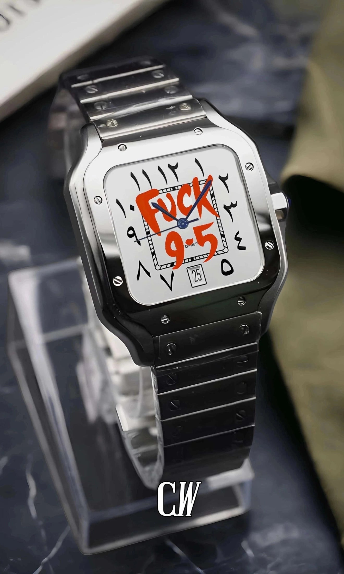 Santeiko Mod Santos style watch 'f*ck 9-5' arabic edition - Circa Watch Labs