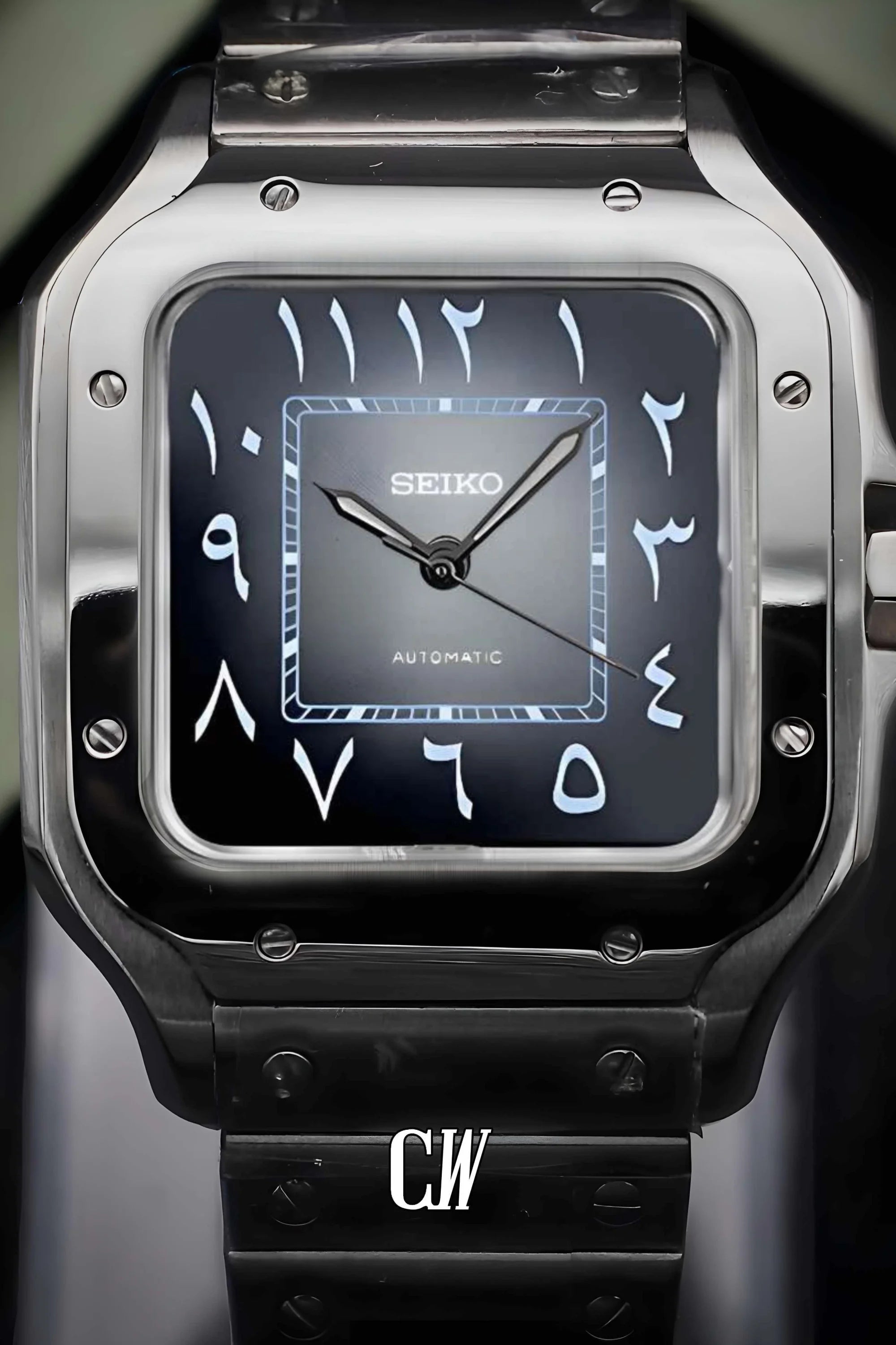 Santeiko Mod Santos style watch gray black arabic - Circa Watch Labs
