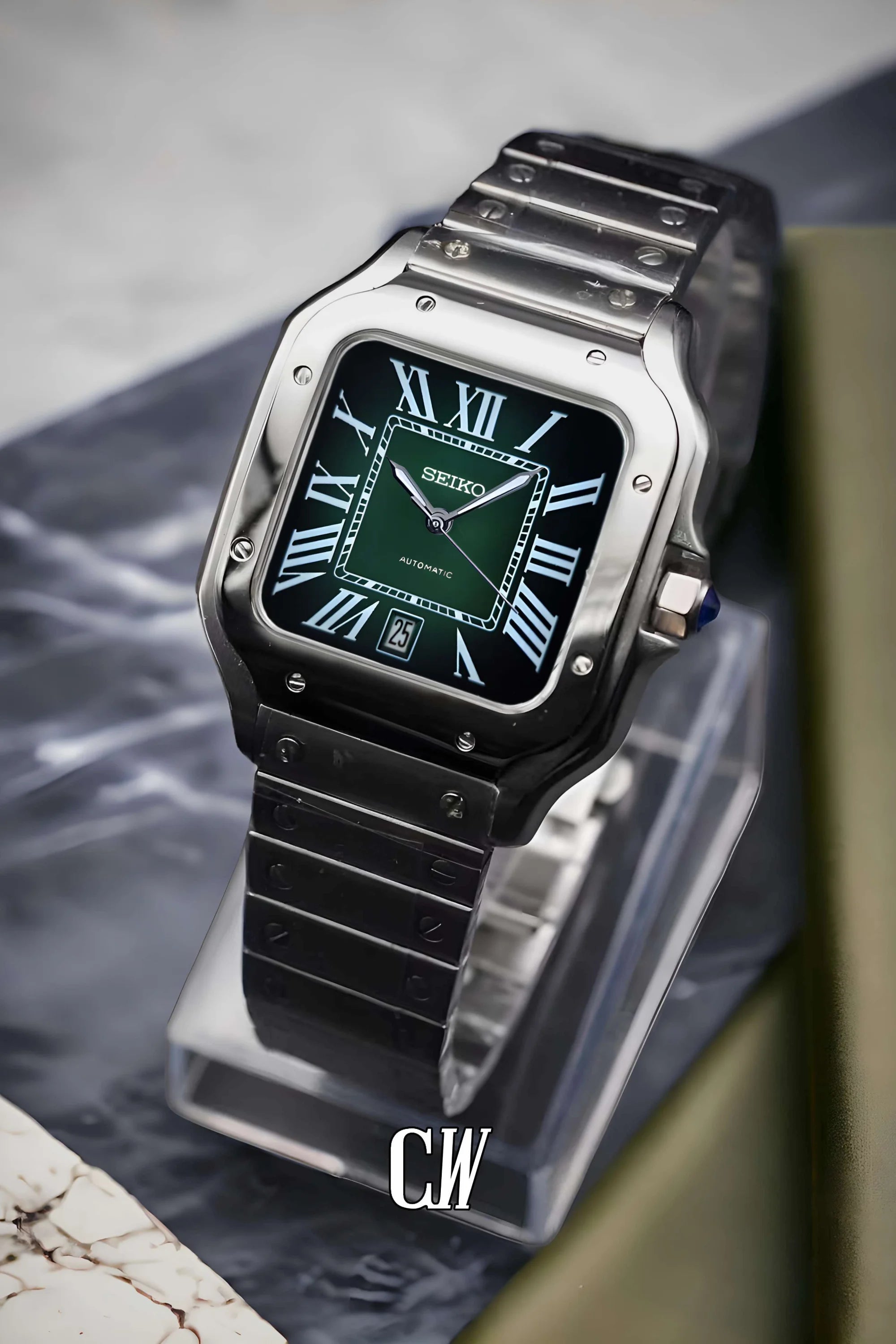 Santeiko Mod Santos style watch green - Circa Watch Labs