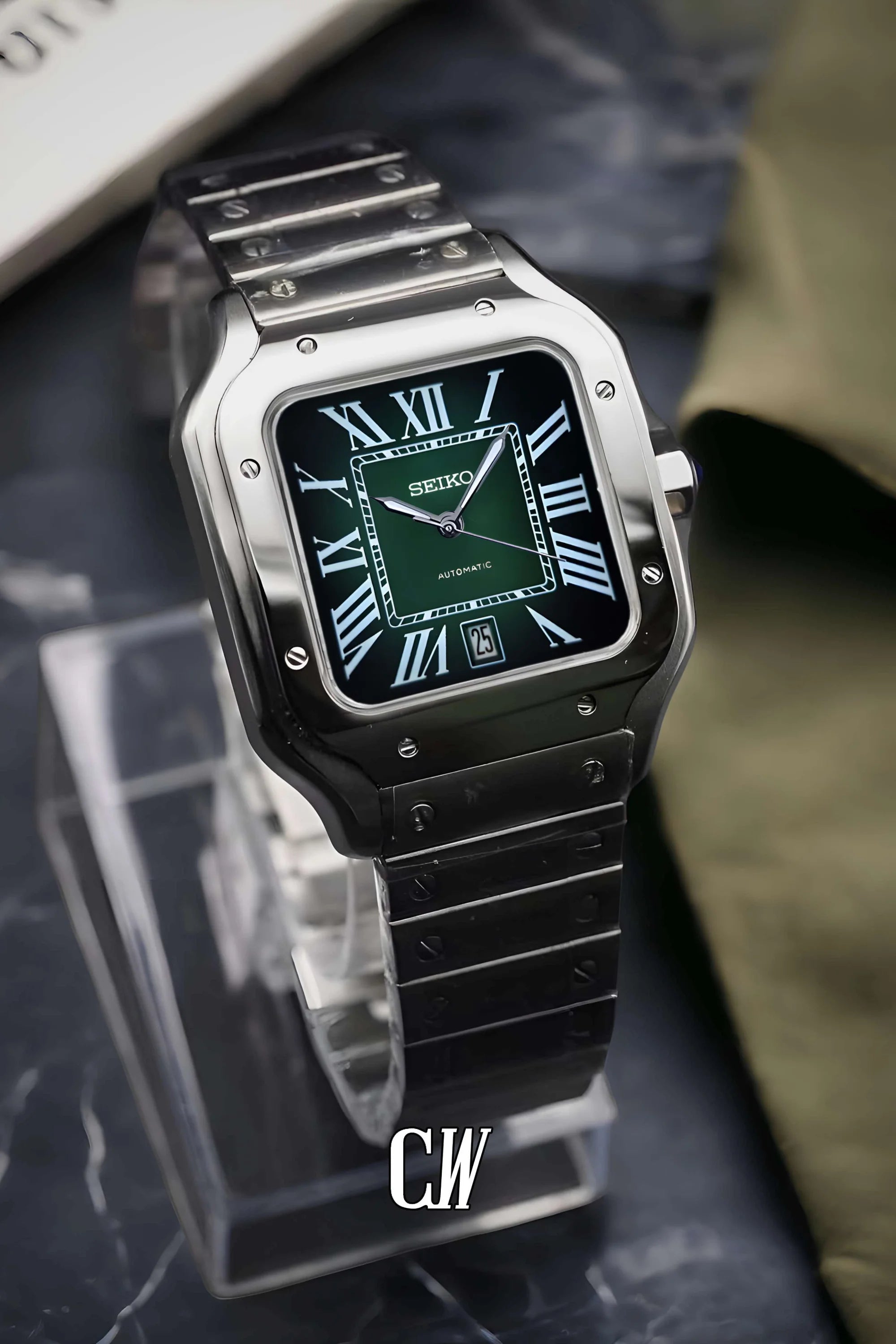 Santeiko Mod Santos style watch green - Circa Watch Labs