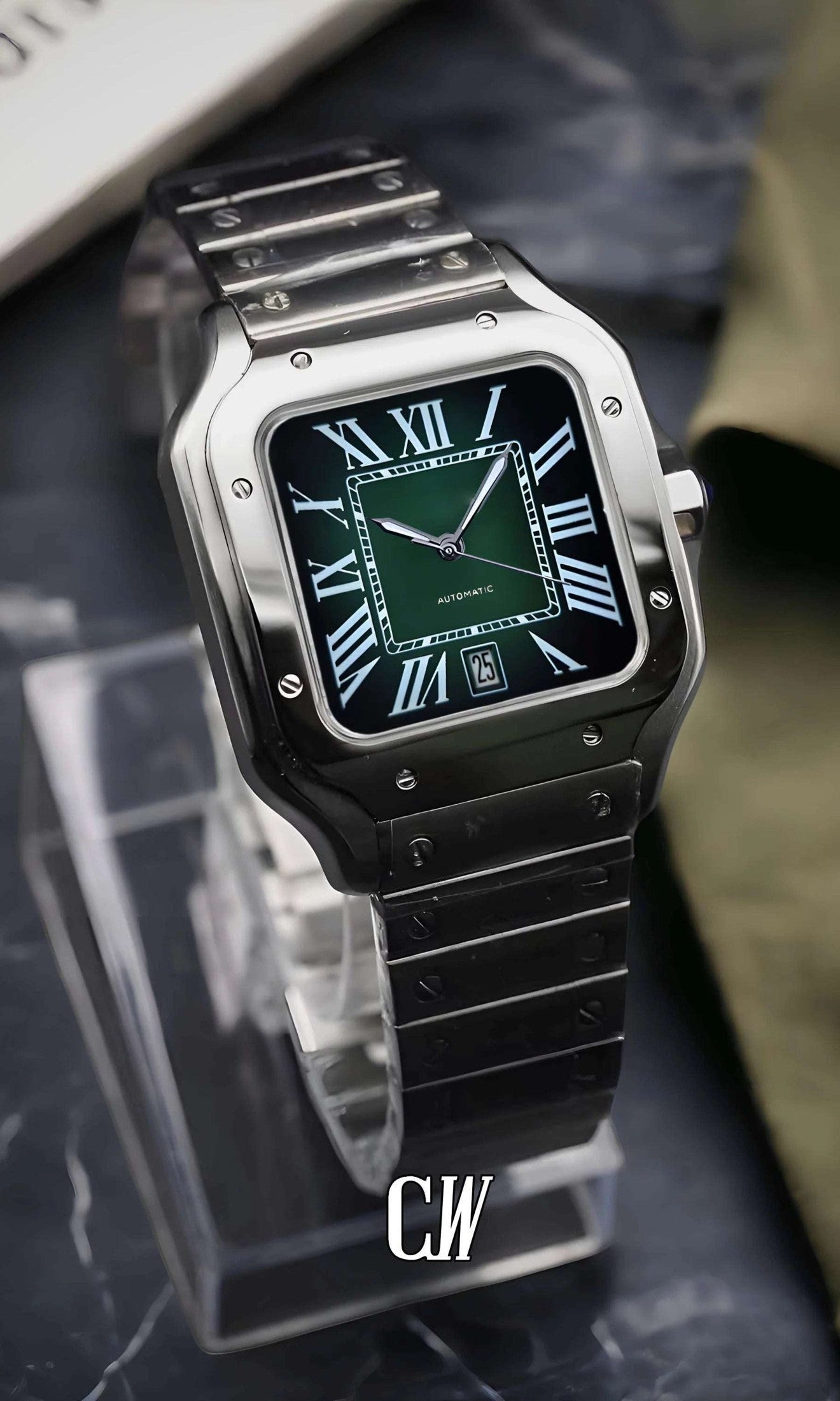 Santeiko Mod Santos style watch green - Circa Watch Labs