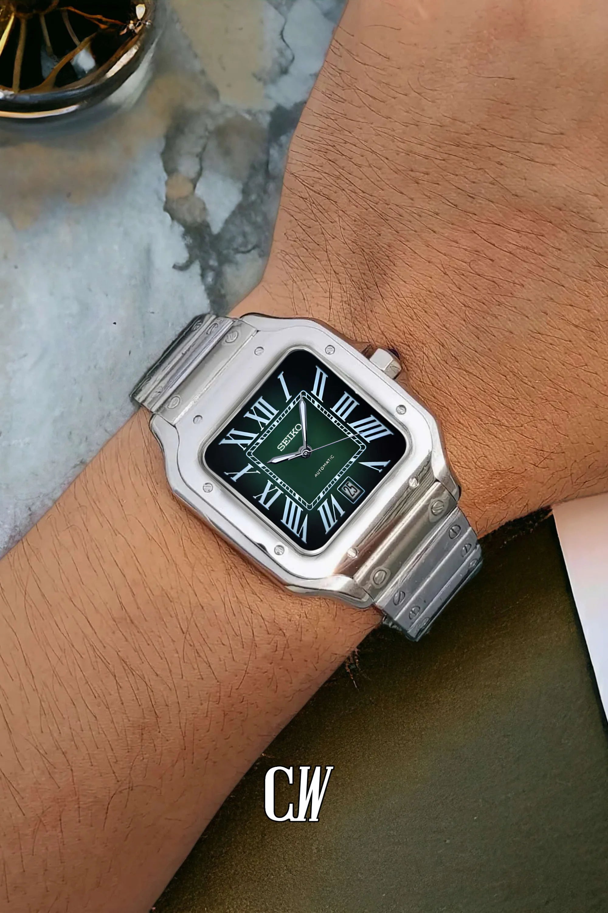 Santeiko Mod Santos style watch green - Circa Watch Labs