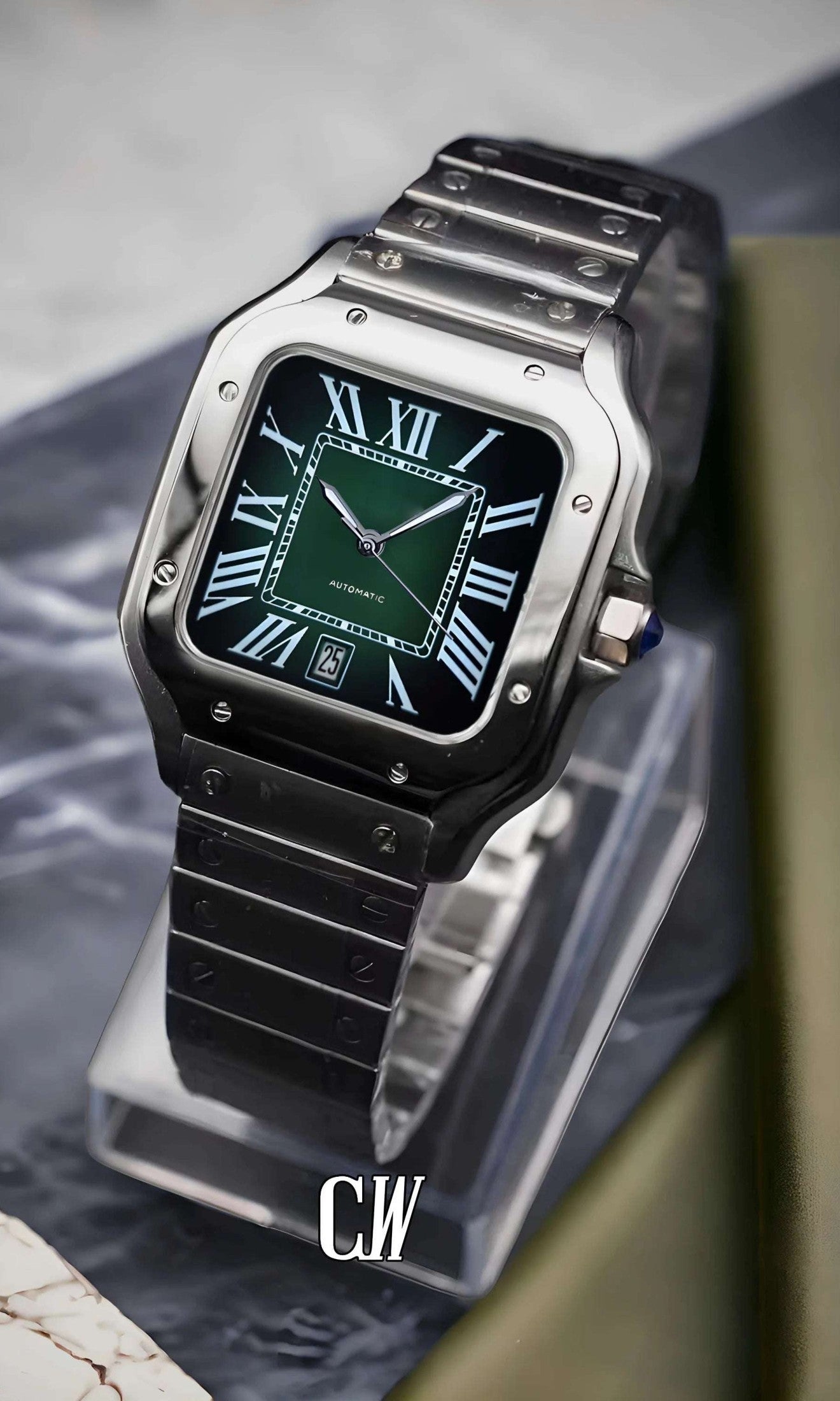 Santeiko Mod Santos style watch green - Circa Watch Labs