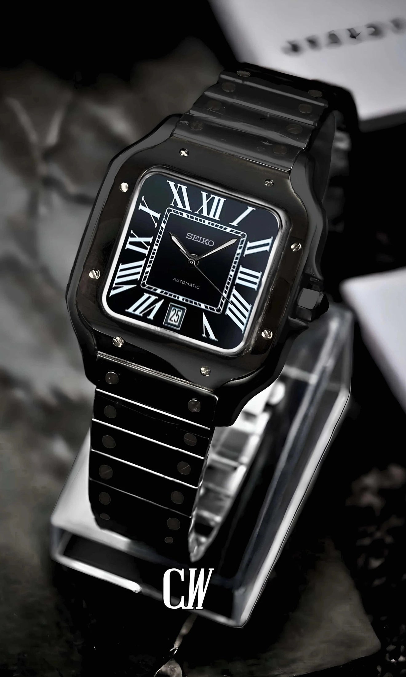 Santeiko Mod Santos style watch triple black - Circa Watch Labs