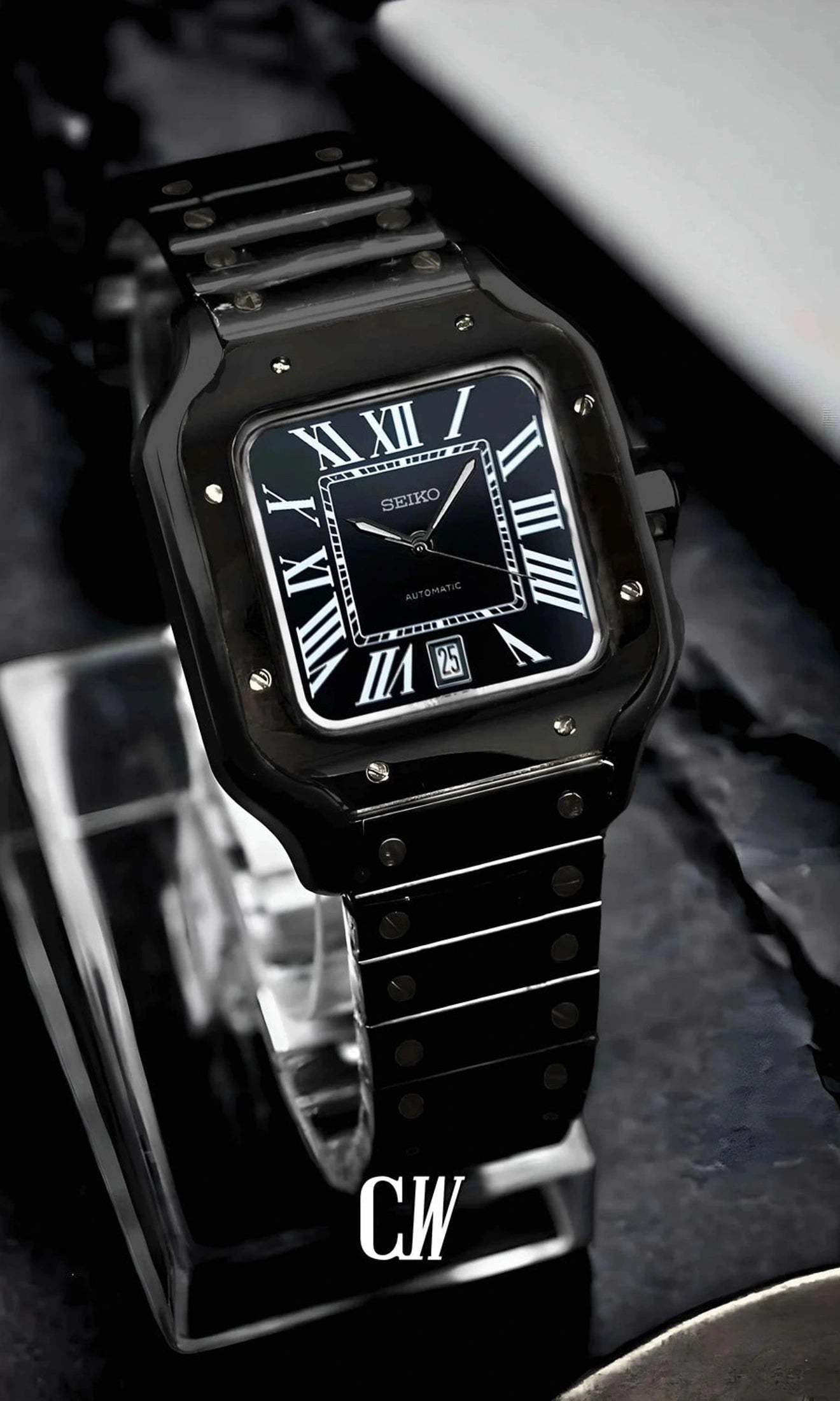 Santeiko Mod Santos style watch triple black - Circa Watch Labs