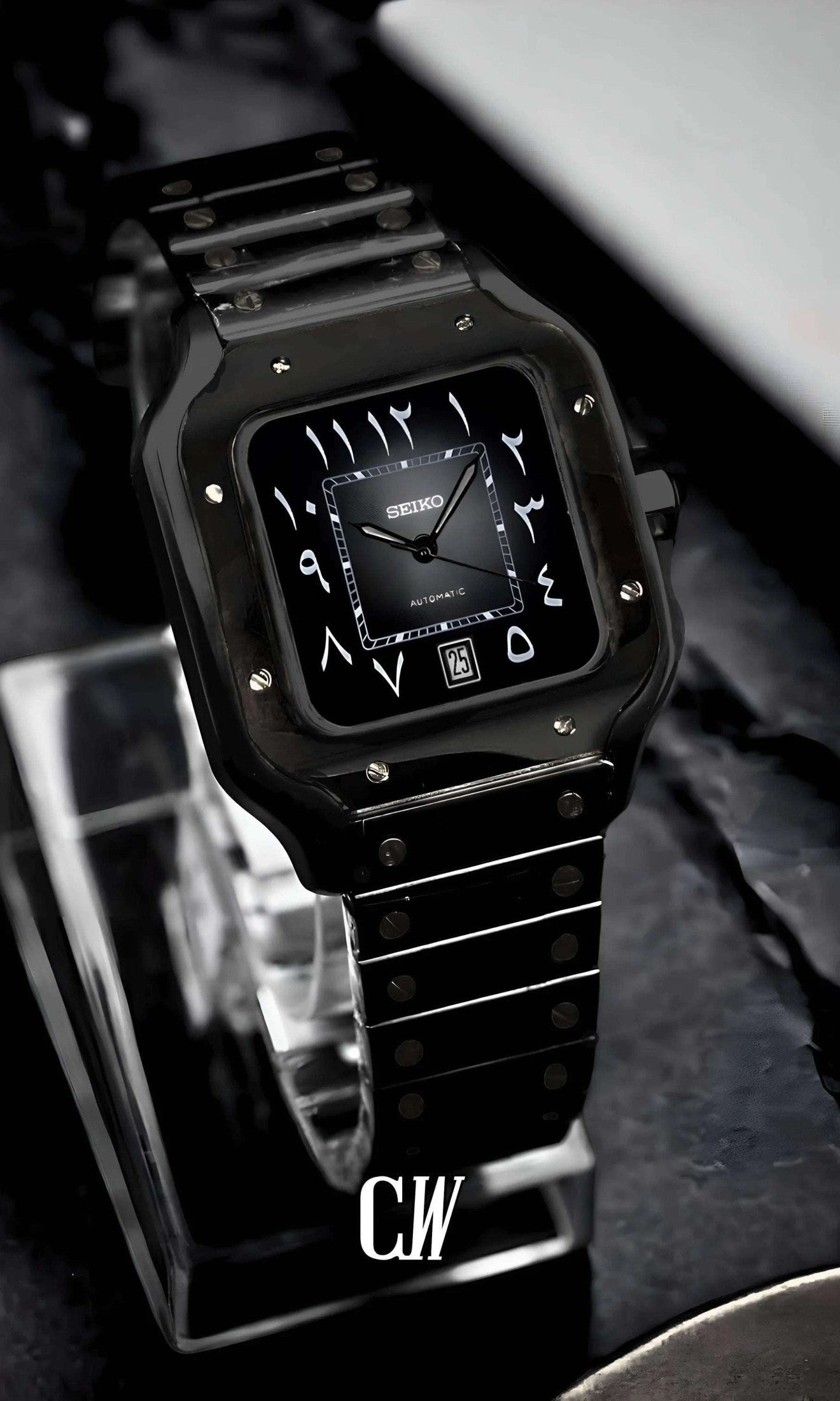 seiko mod Santeiko Mod Santos style watch triple black arabic