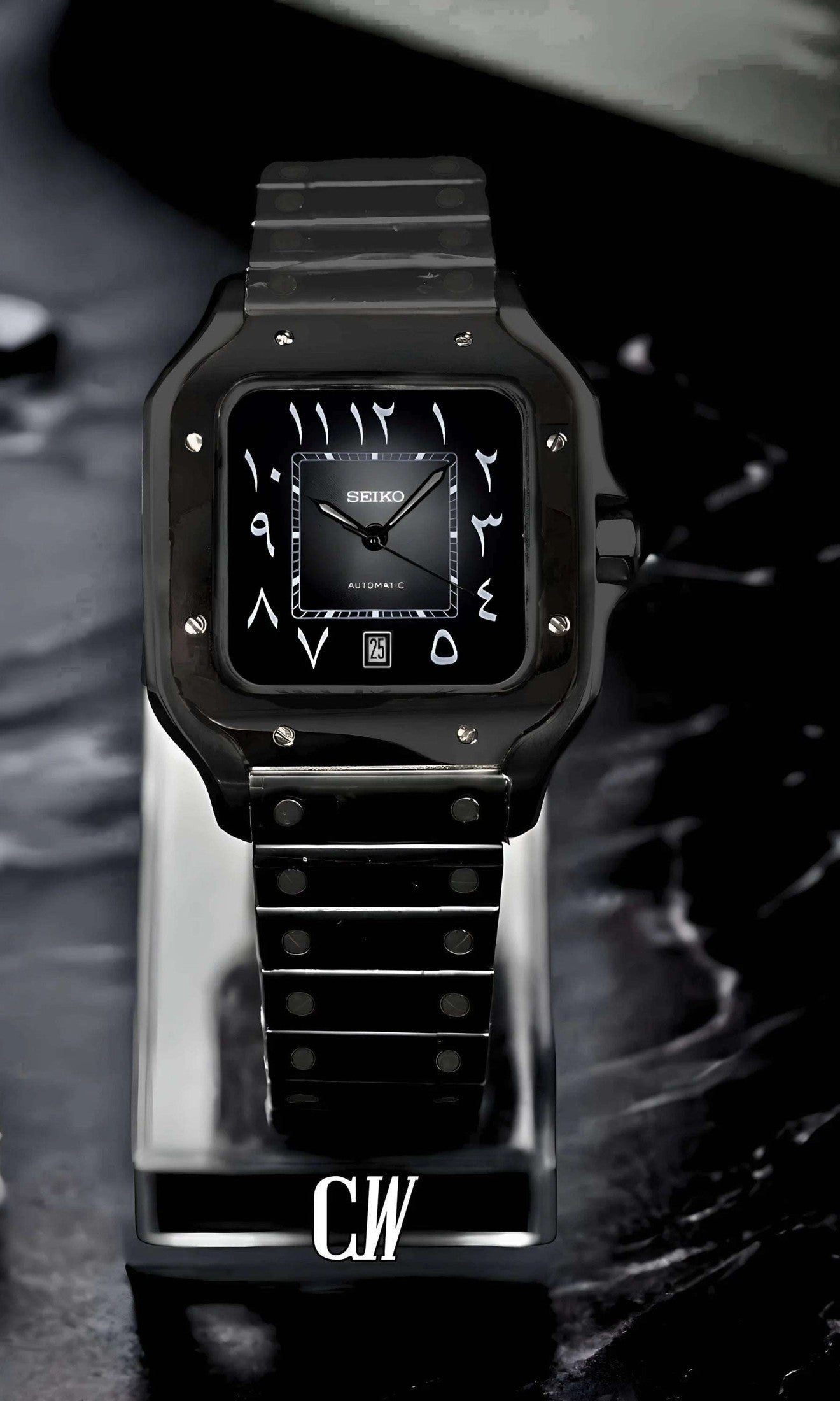 seiko mod Santeiko Mod Santos style watch triple black arabic