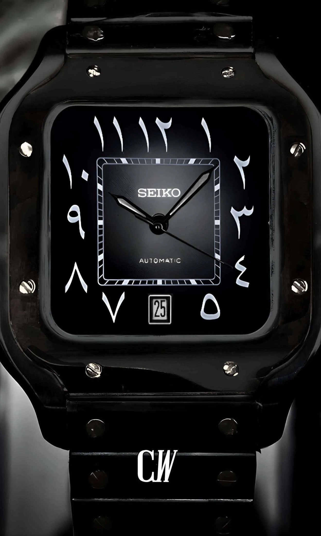 seiko mod Santeiko Mod Santos style watch triple black arabic