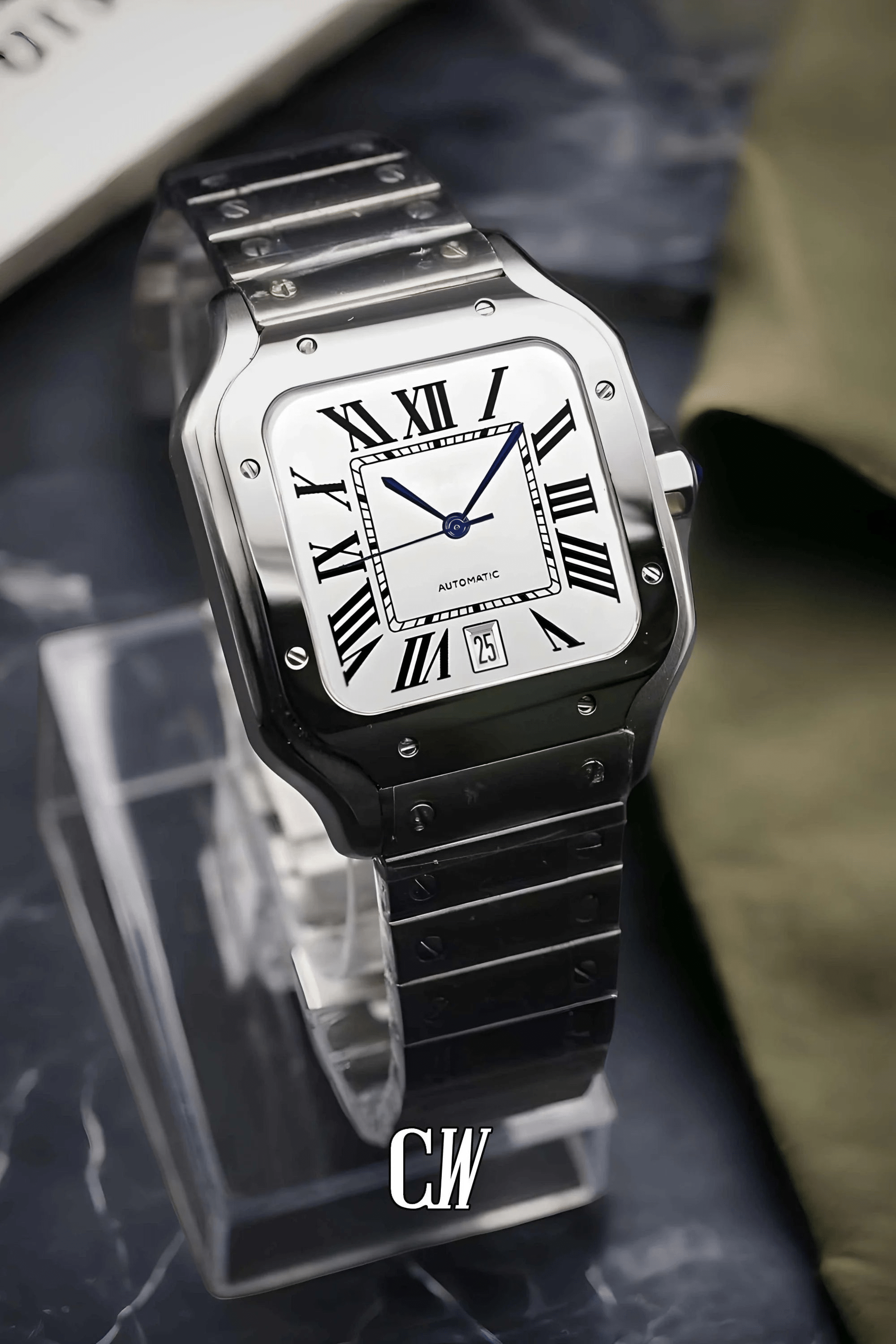 Santeiko Mod Santos style watch white - Circa Watch Labs seiko mod