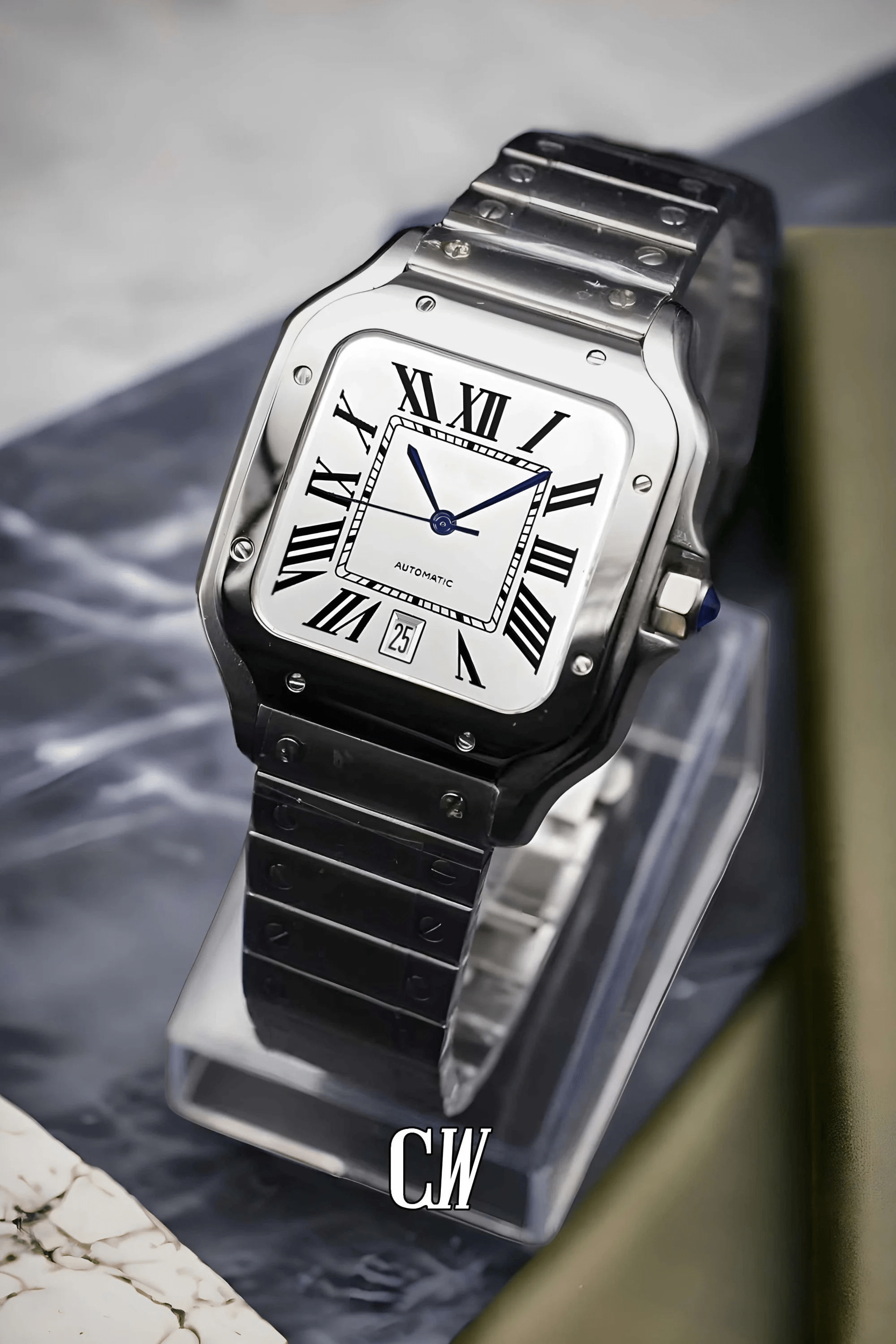 Santeiko Mod Santos style watch white - Circa Watch Labs seiko mod