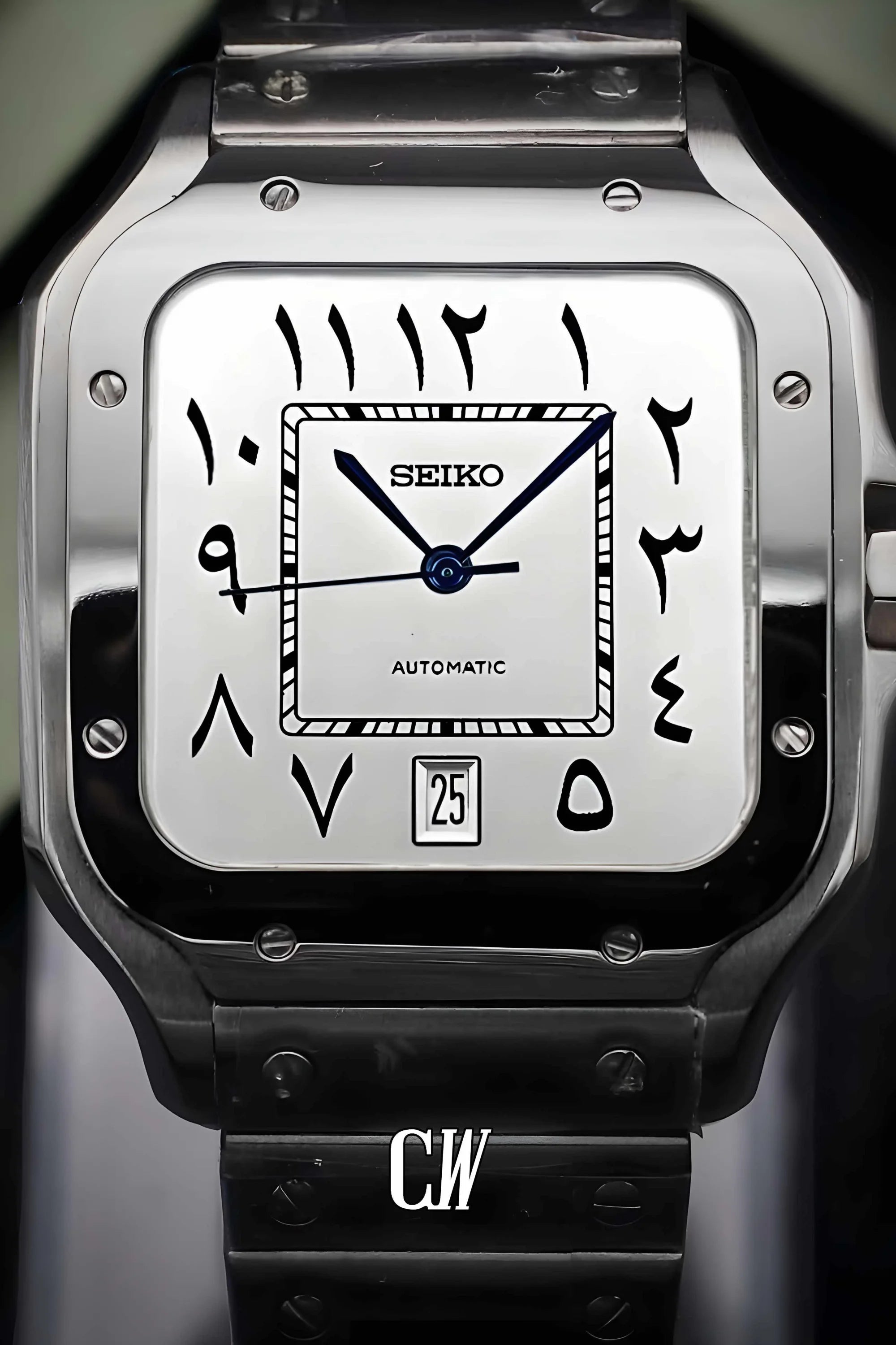 Santeiko Mod Santos style watch white arabic - Circa Watch Labs seiko mod