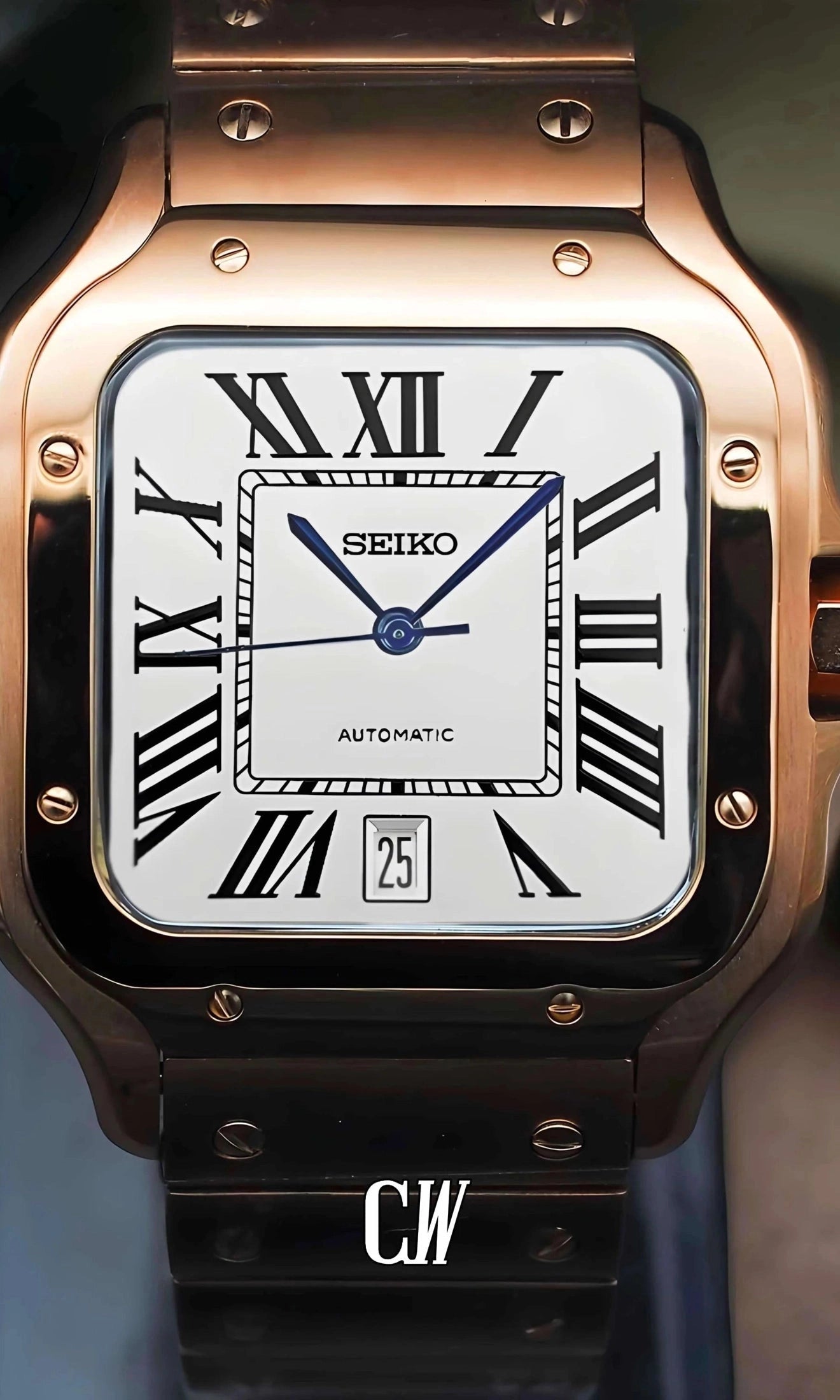 Santeiko Mod Santos style watch white rose gold - Circa Watch Labs