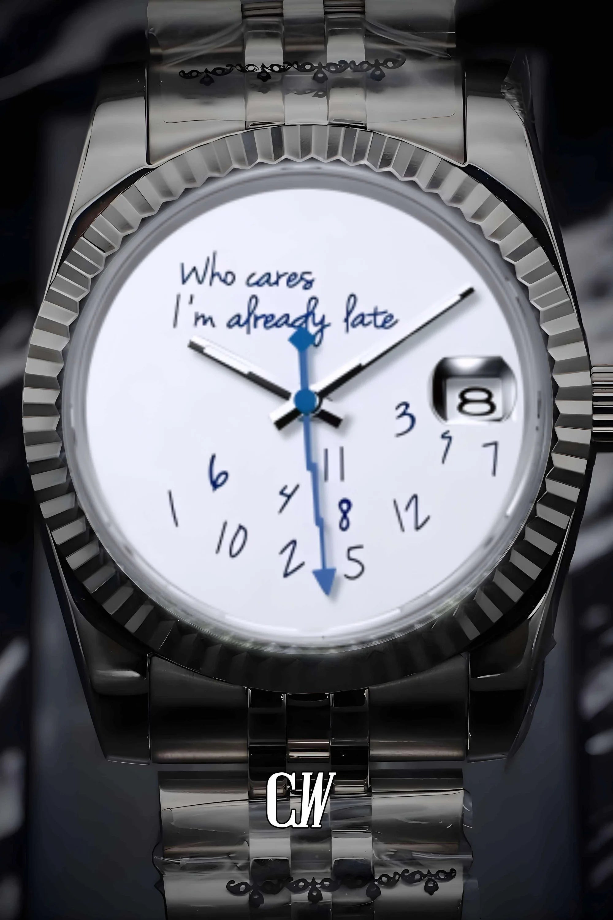 Seiko mod datejust 'who cares I'm already late' white watch - Circa Watch Labs seiko mod