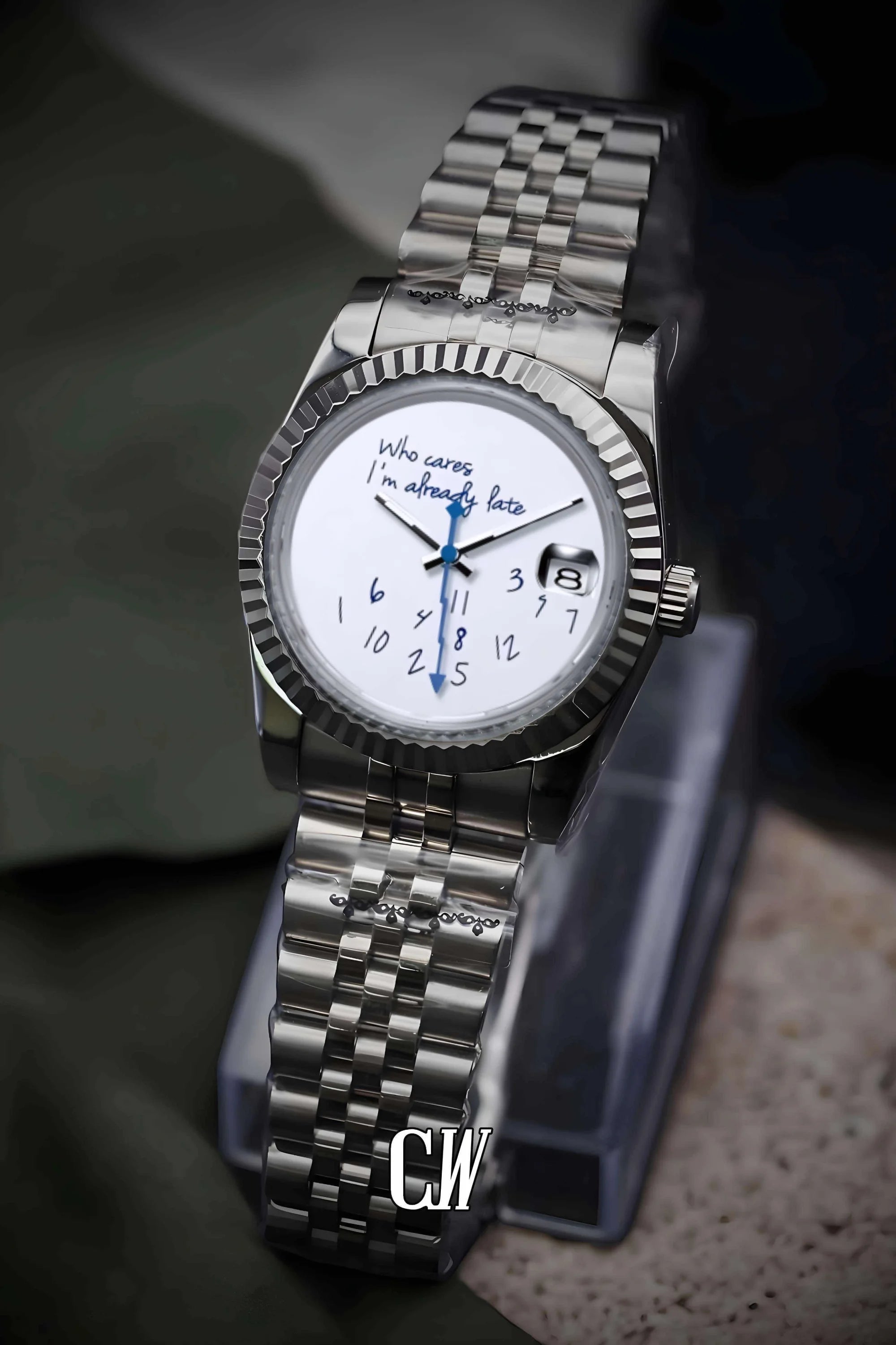 Seiko mod datejust 'who cares I'm already late' white watch - Circa Watch Labs seiko mod