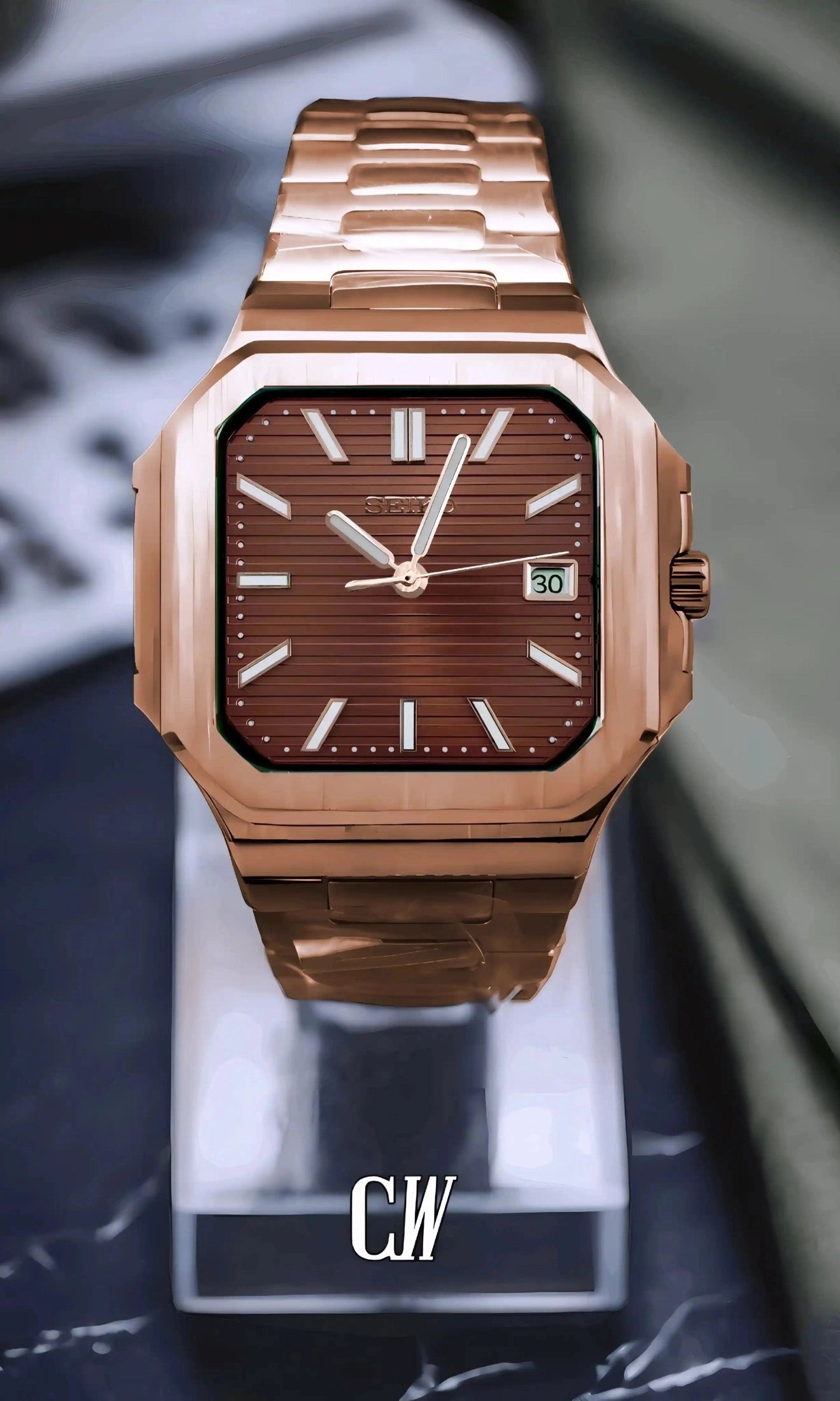 Seikocubitus mod watch rose gold brown - Circa Watch Labs