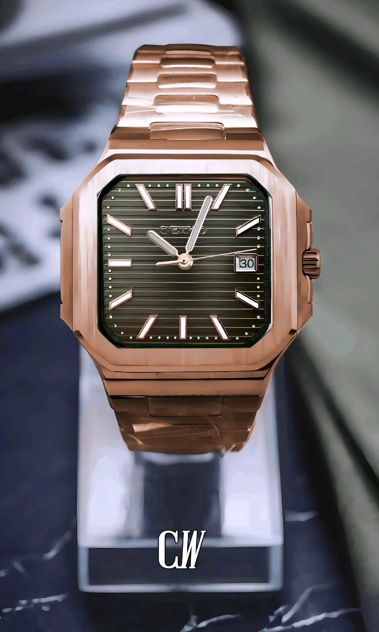 Seikocubitus mod watch rose gold olive green - Circa Watch Labs
