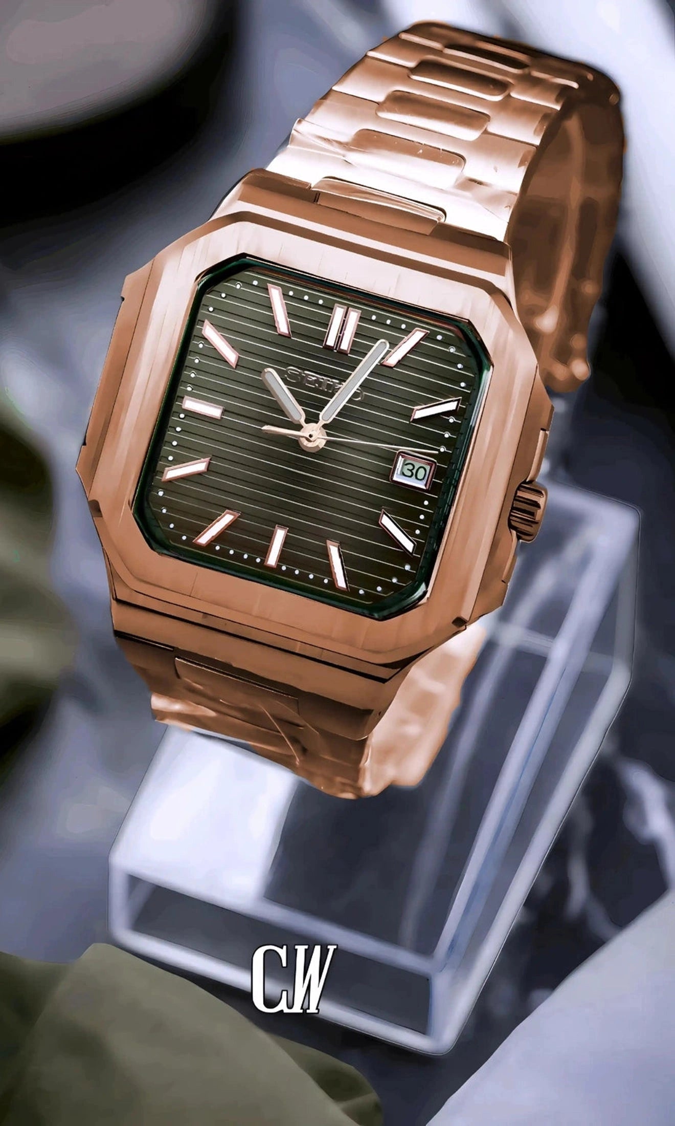 Seikocubitus mod watch rose gold olive green - Circa Watch Labs