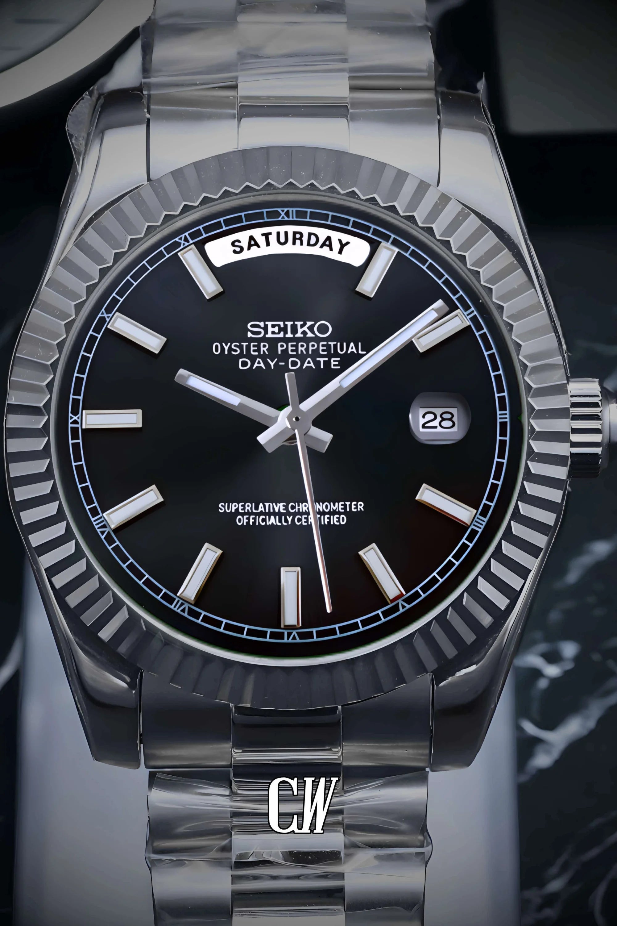 Seikojust mod daydate black automatic watch - Circa Watch Labs seiko mod
