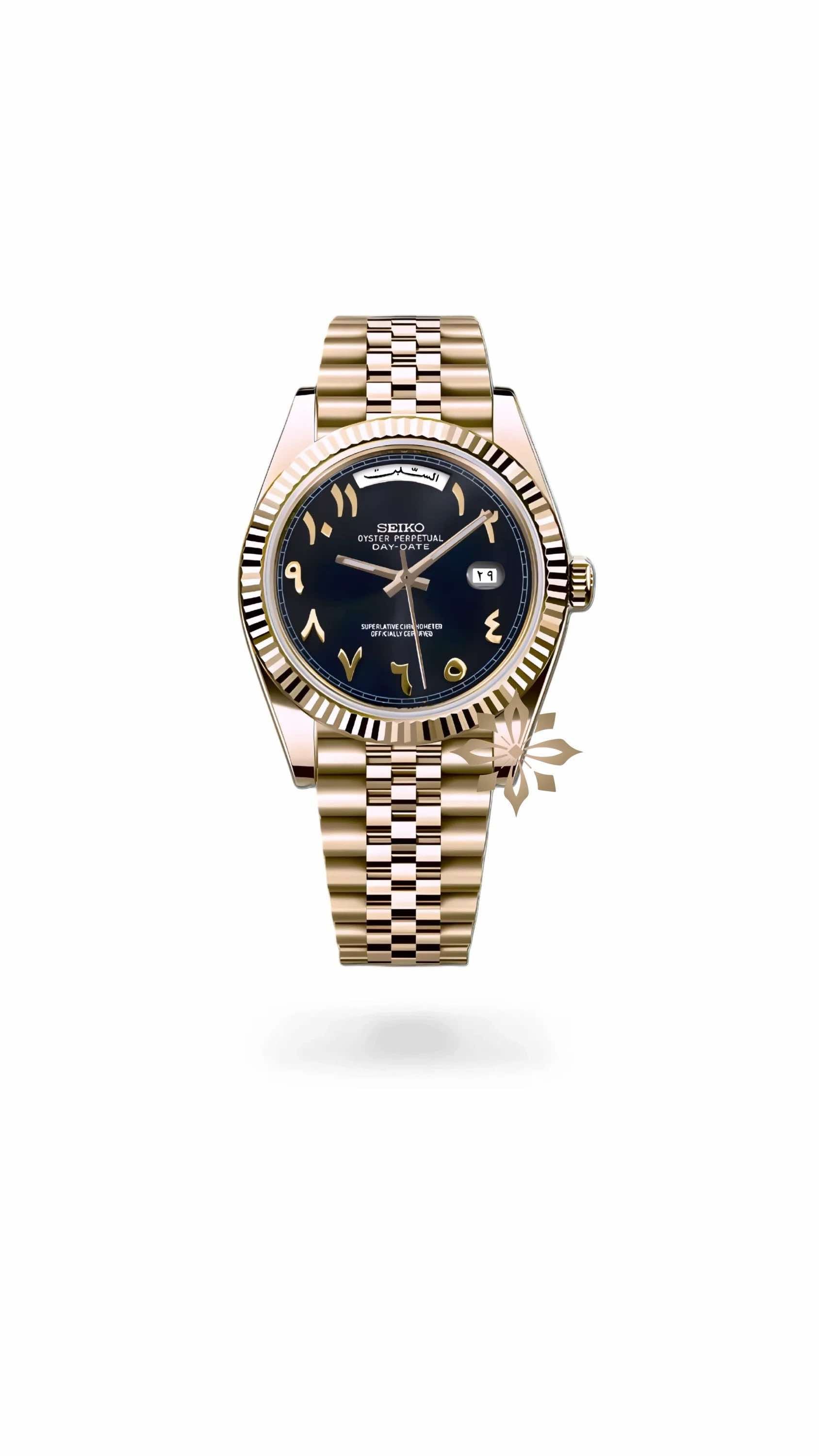 Seikojust mod daydate black gold arabic automatic watch - Circa Watch Labs seiko mod