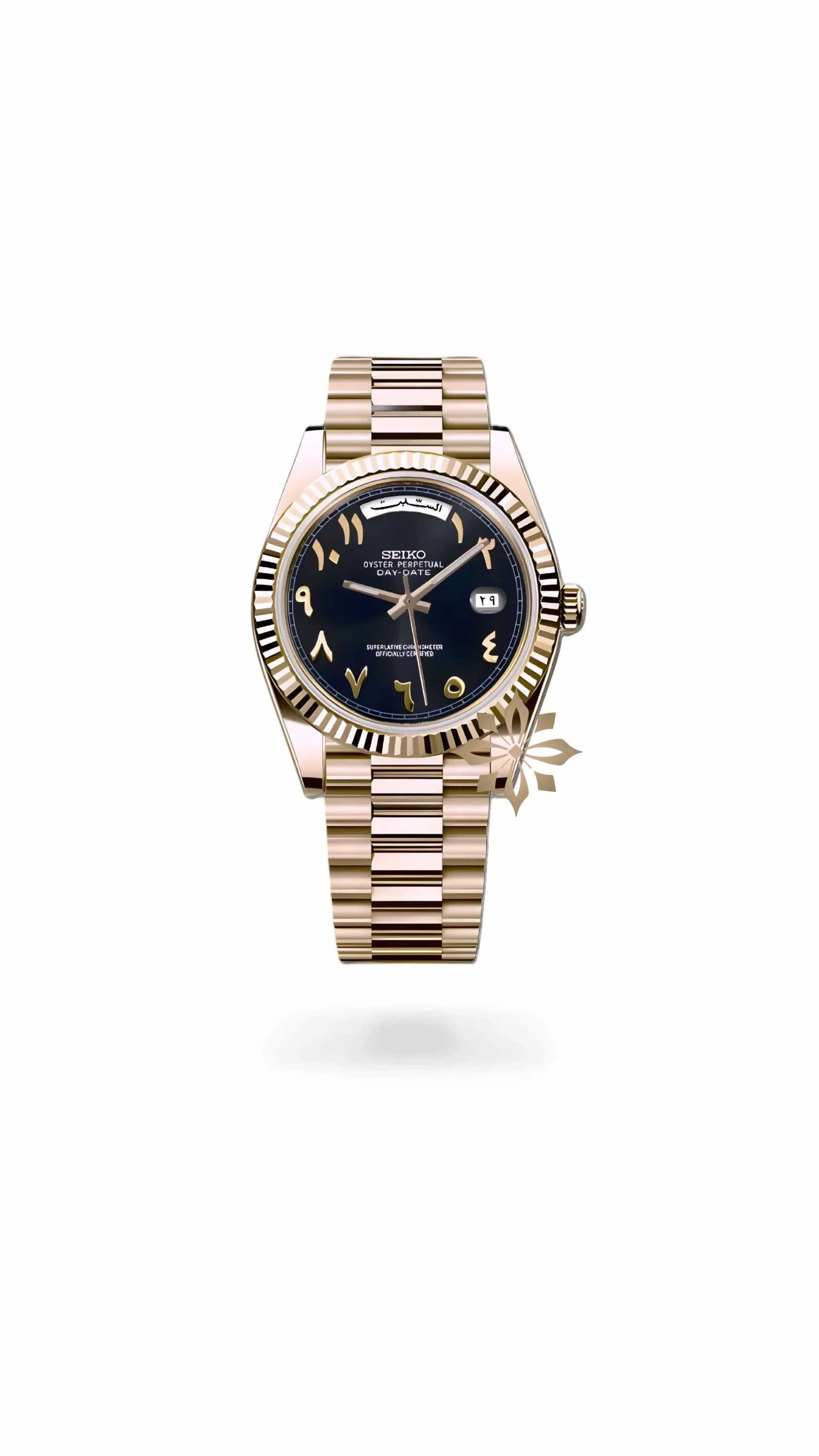 Seikojust mod daydate black gold arabic automatic watch - Circa Watch Labs seiko mod