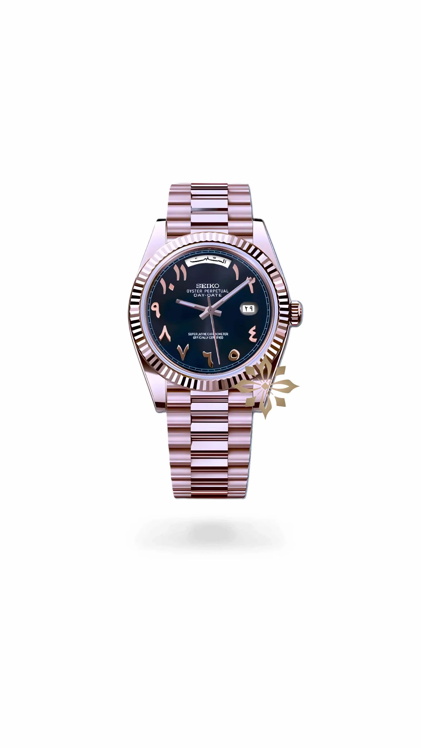 Seikojust mod daydate black rose gold arabic automatic watch
