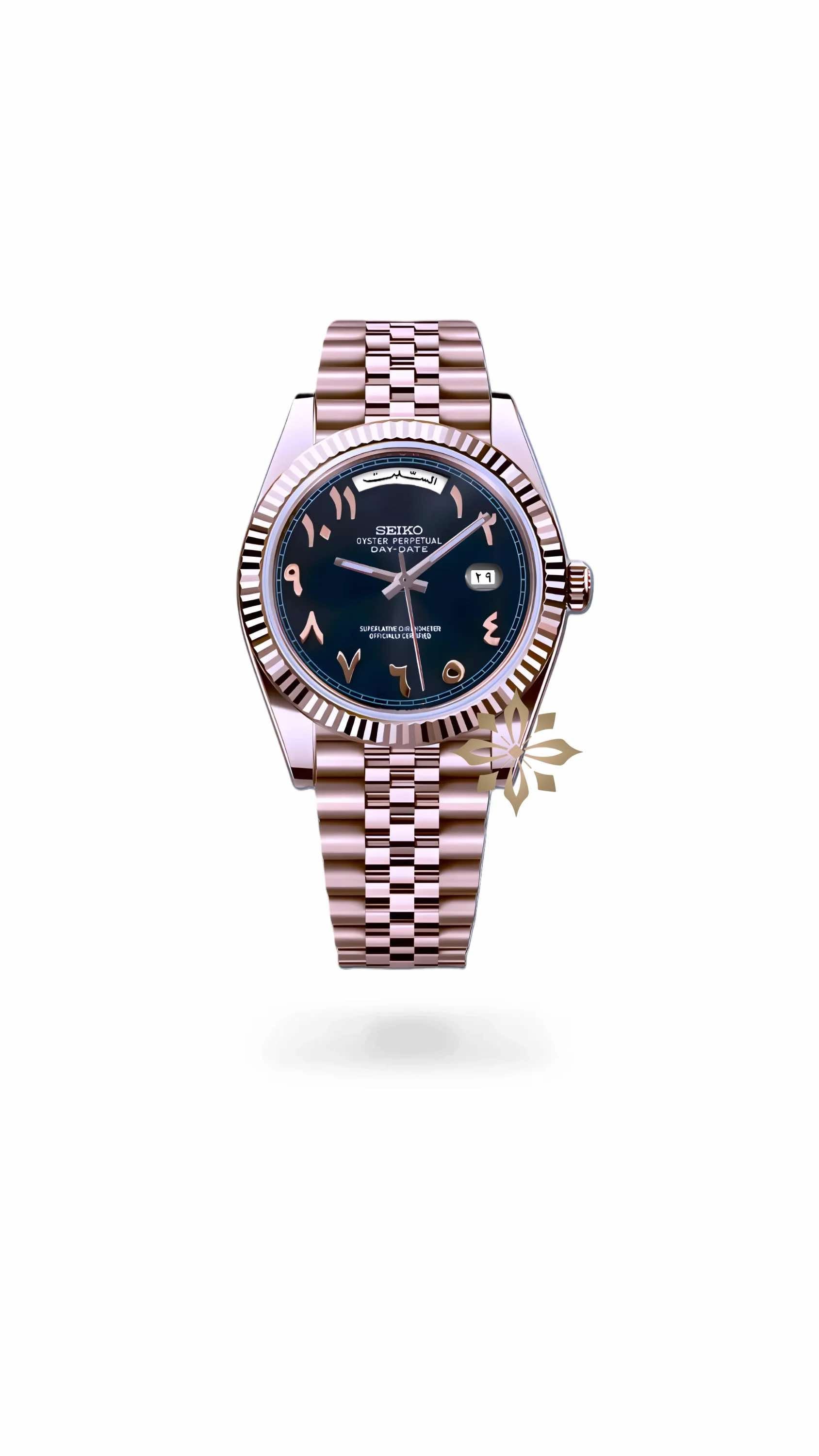 Seikojust mod daydate black rose gold arabic automatic watch
